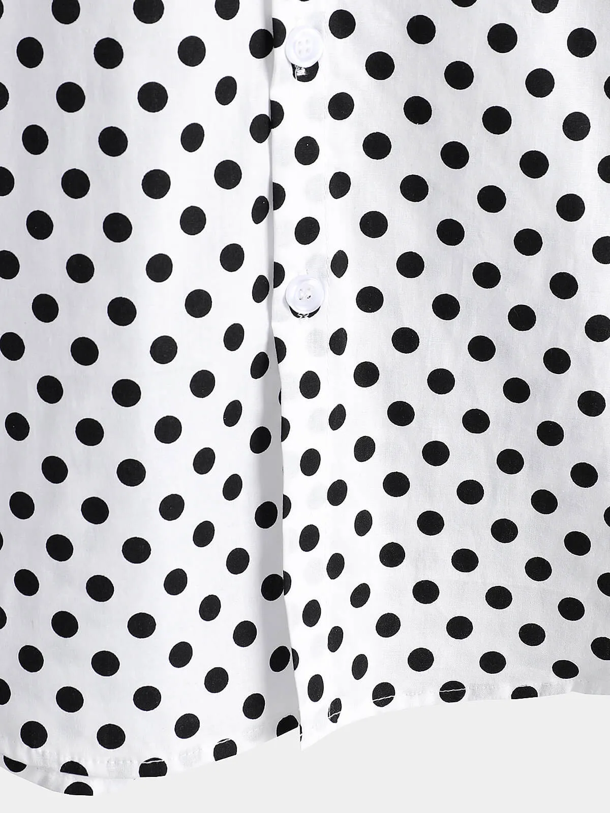 Men's Cotton Casual Polka Dot Summer White Pocket Short Sleeve Shirt