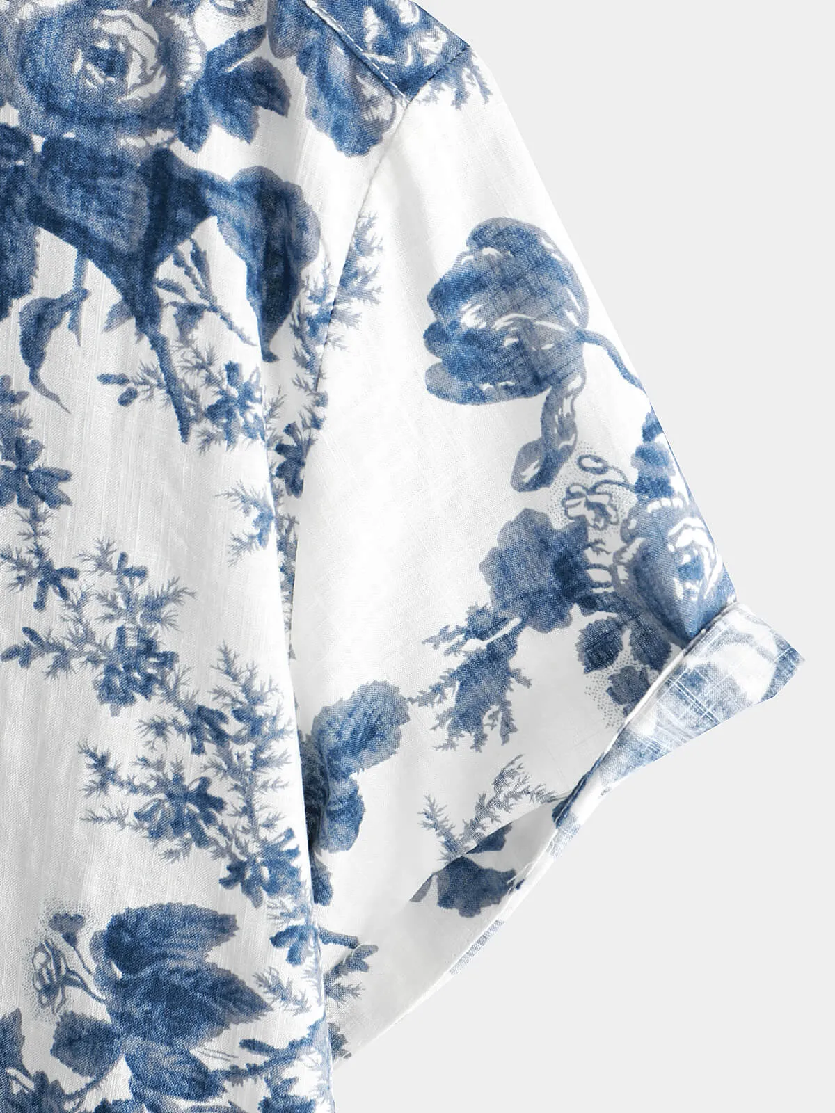 Men's Cotton Floral Button Up Holiday Summer Beach Hawaiian Shirt