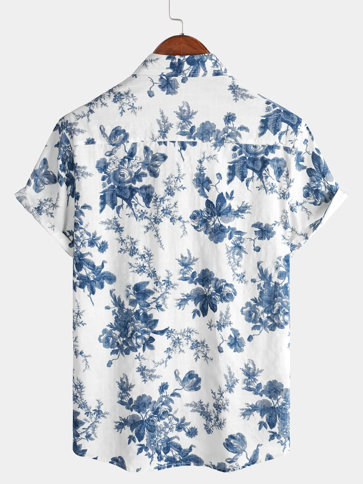 Men's Cotton Floral Button Up Holiday Summer Beach Hawaiian Shirt