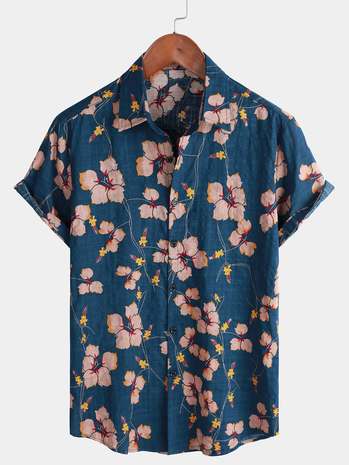 Men's Floral Button Up Cotton Summer Beach Hawaiian Shirt