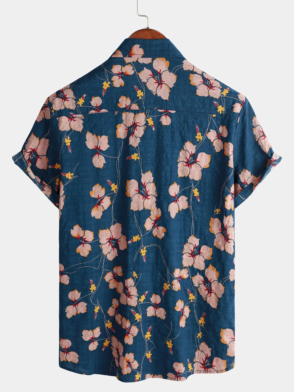Men's Floral Button Up Cotton Summer Beach Hawaiian Shirt