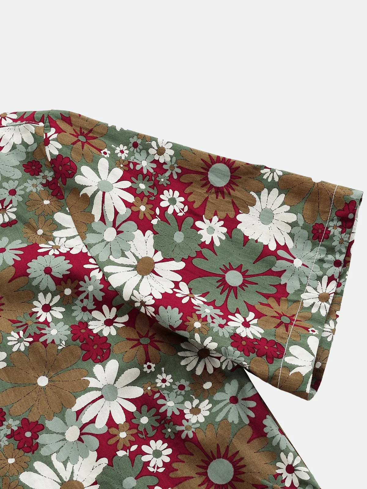 Men's Floral Casual Cotton Khaki Short Sleeve Hawaiian Shirt
