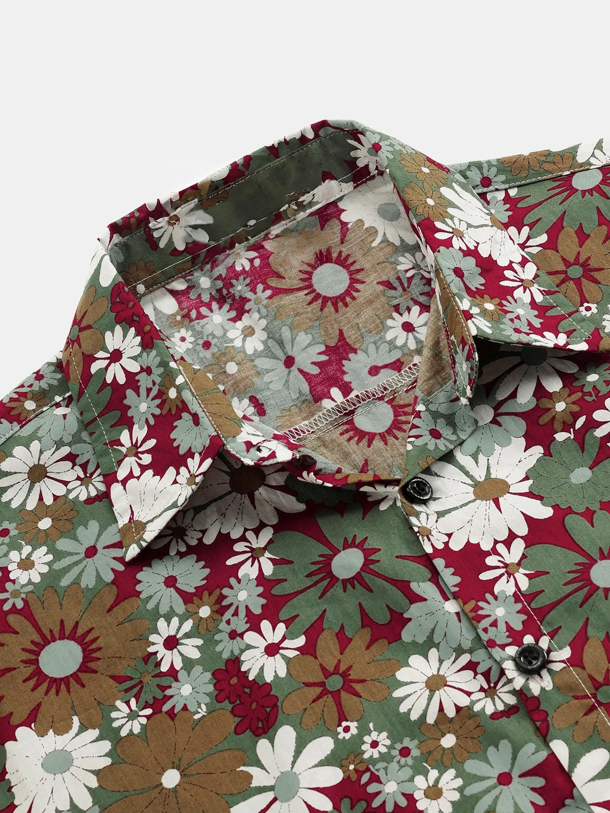 Men's Floral Casual Cotton Khaki Short Sleeve Hawaiian Shirt