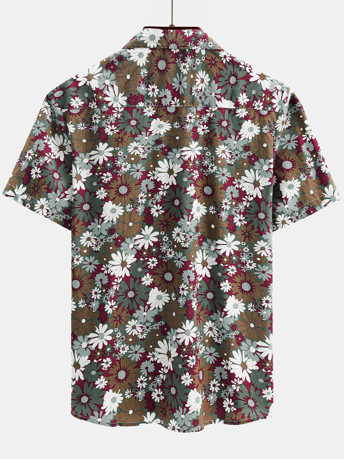Men's Floral Casual Cotton Khaki Short Sleeve Hawaiian Shirt