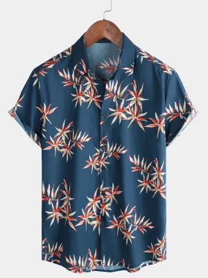 Men's Floral Hawaiian Holiday Casual Summer Short Sleeve Button Up Shirt