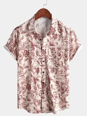 Men's Floral Pink Hawaiian Holiday Short Sleeve Shirt