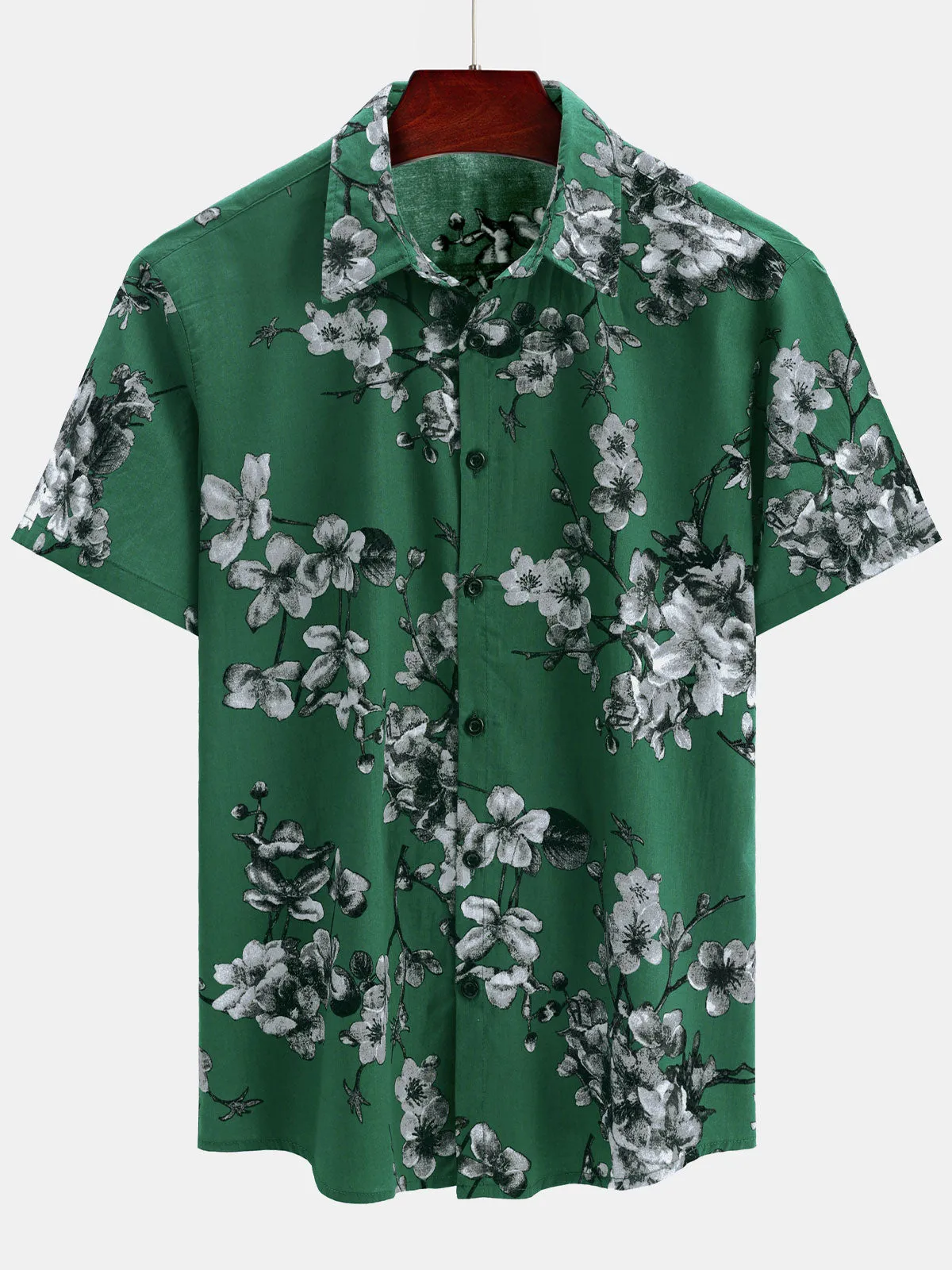 Men's Floral Summer Beach Cotton Short Sleeve Shirt
