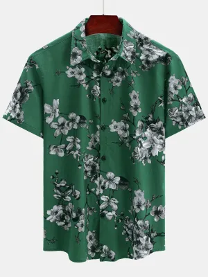 Men's Floral Summer Beach Cotton Short Sleeve Shirt