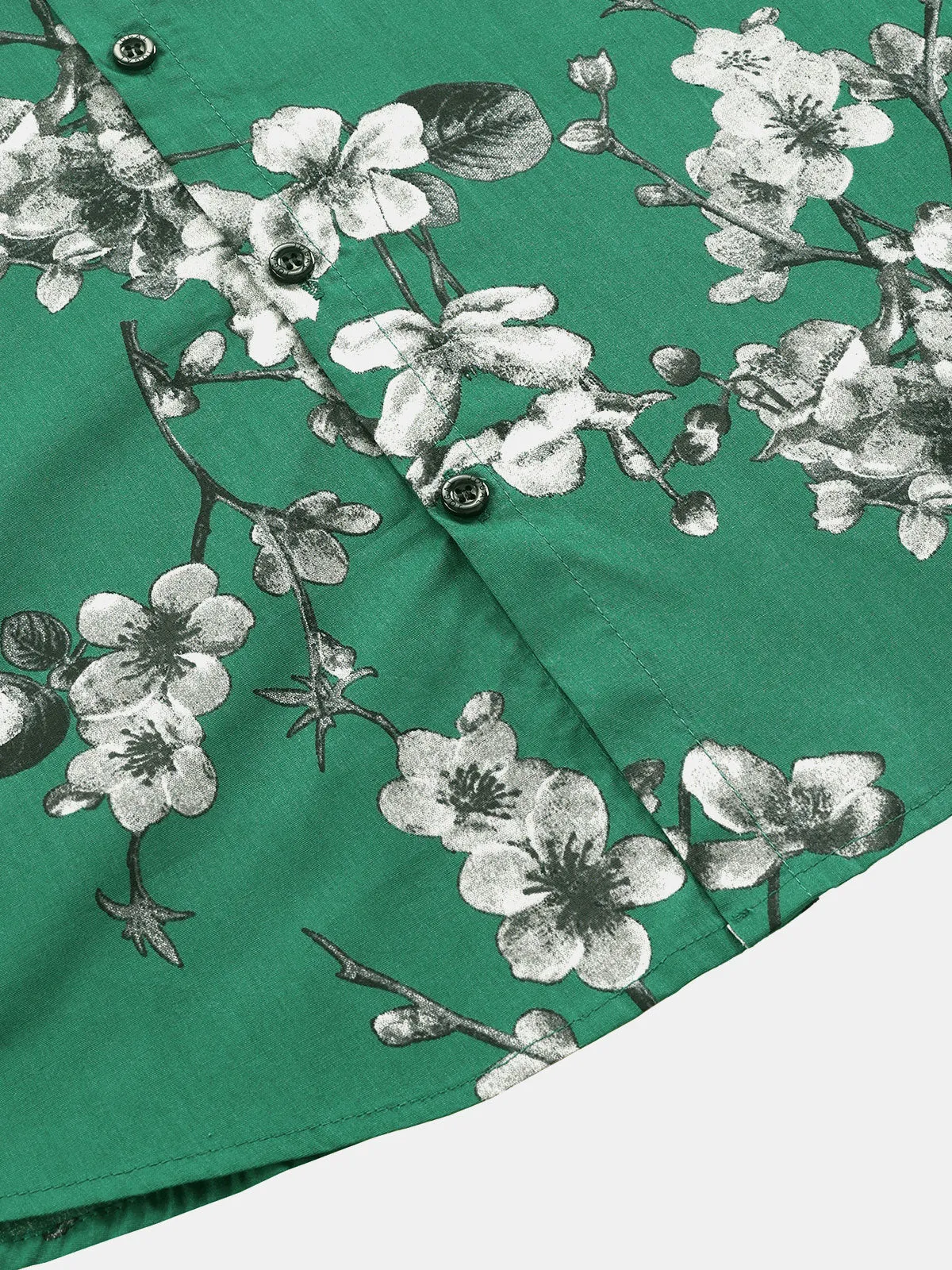 Men's Floral Summer Beach Cotton Short Sleeve Shirt