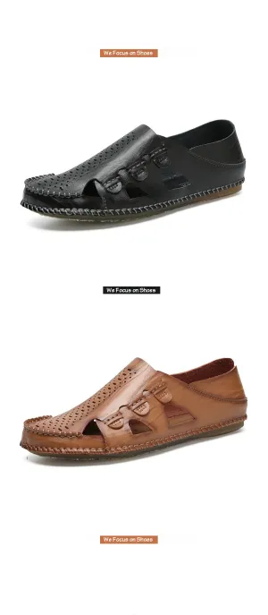 Men's Genuine Leather Dress Slip On Sandals