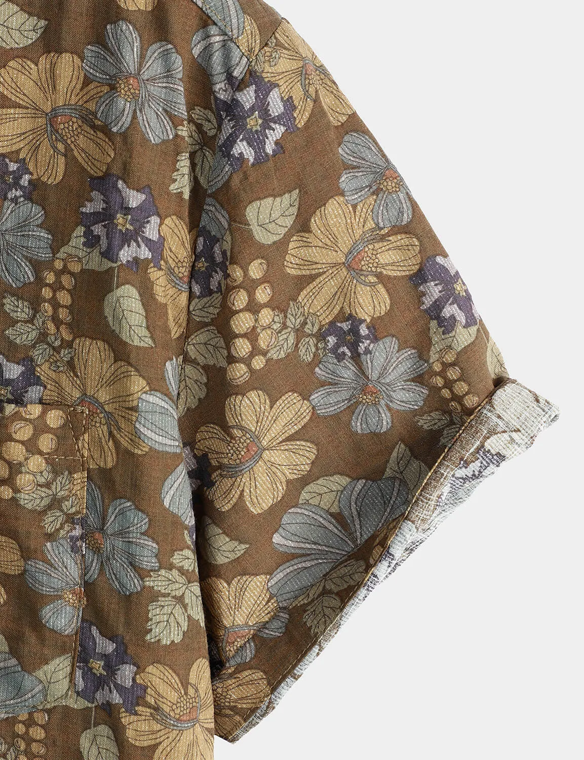 Men's Grey Floral Hawaiian Vintage Beach Button Up Summer Shirt