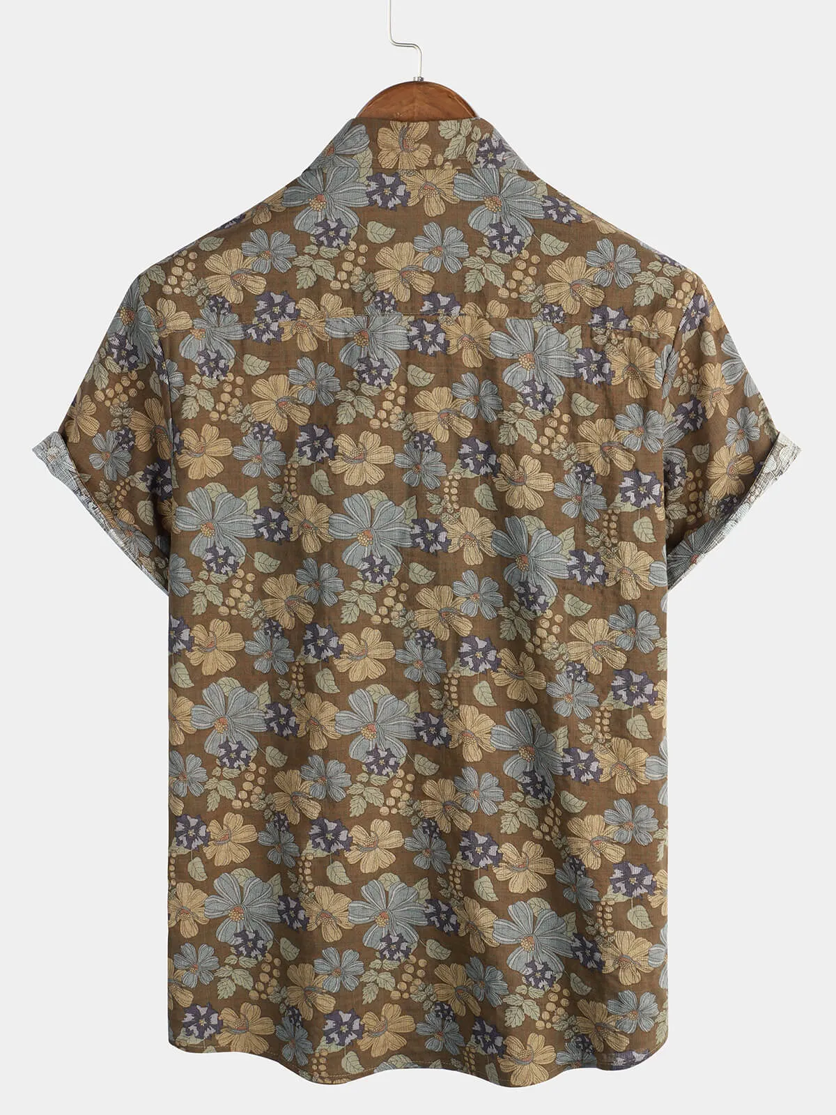 Men's Grey Floral Hawaiian Vintage Beach Button Up Summer Shirt