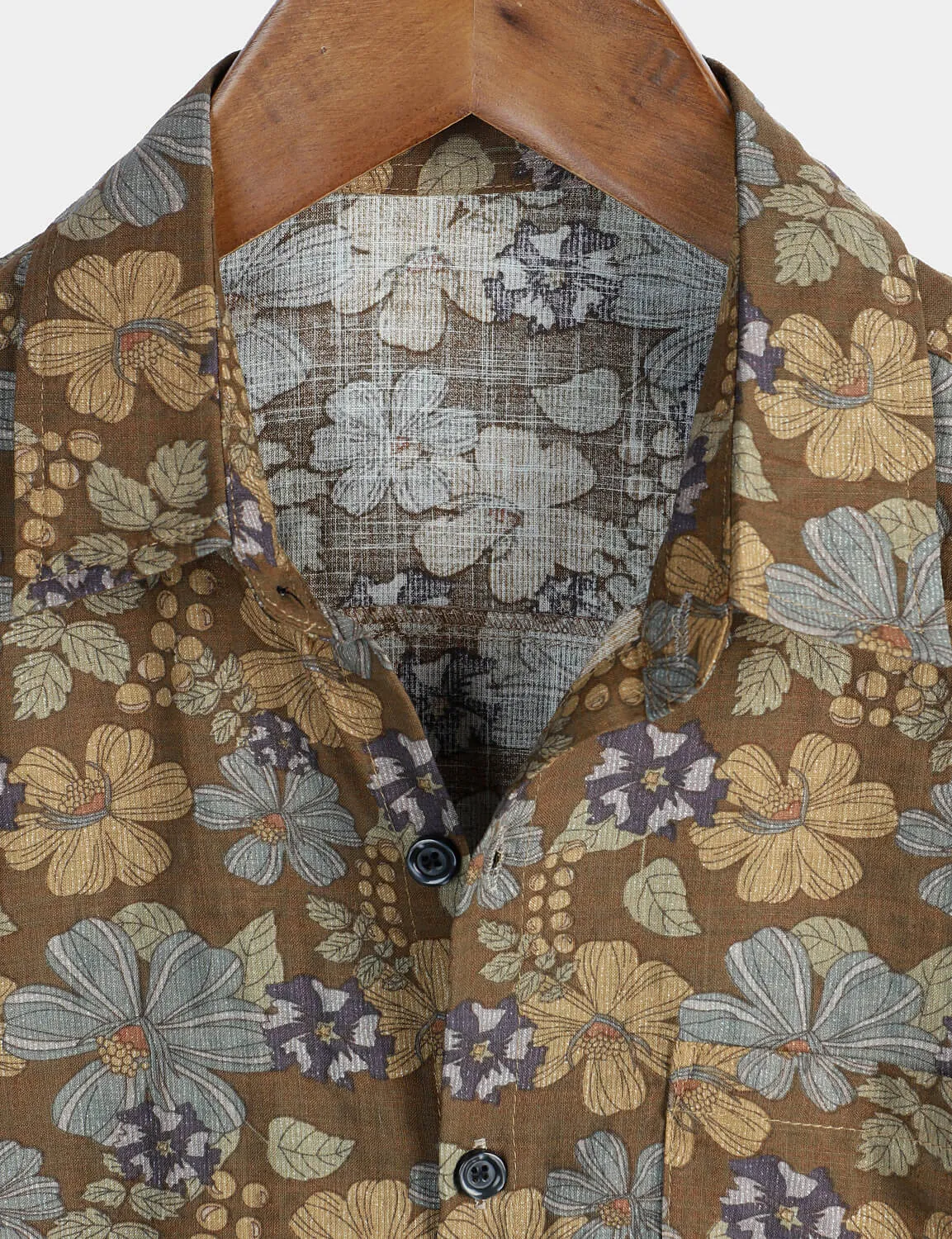 Men's Grey Floral Hawaiian Vintage Beach Button Up Summer Shirt