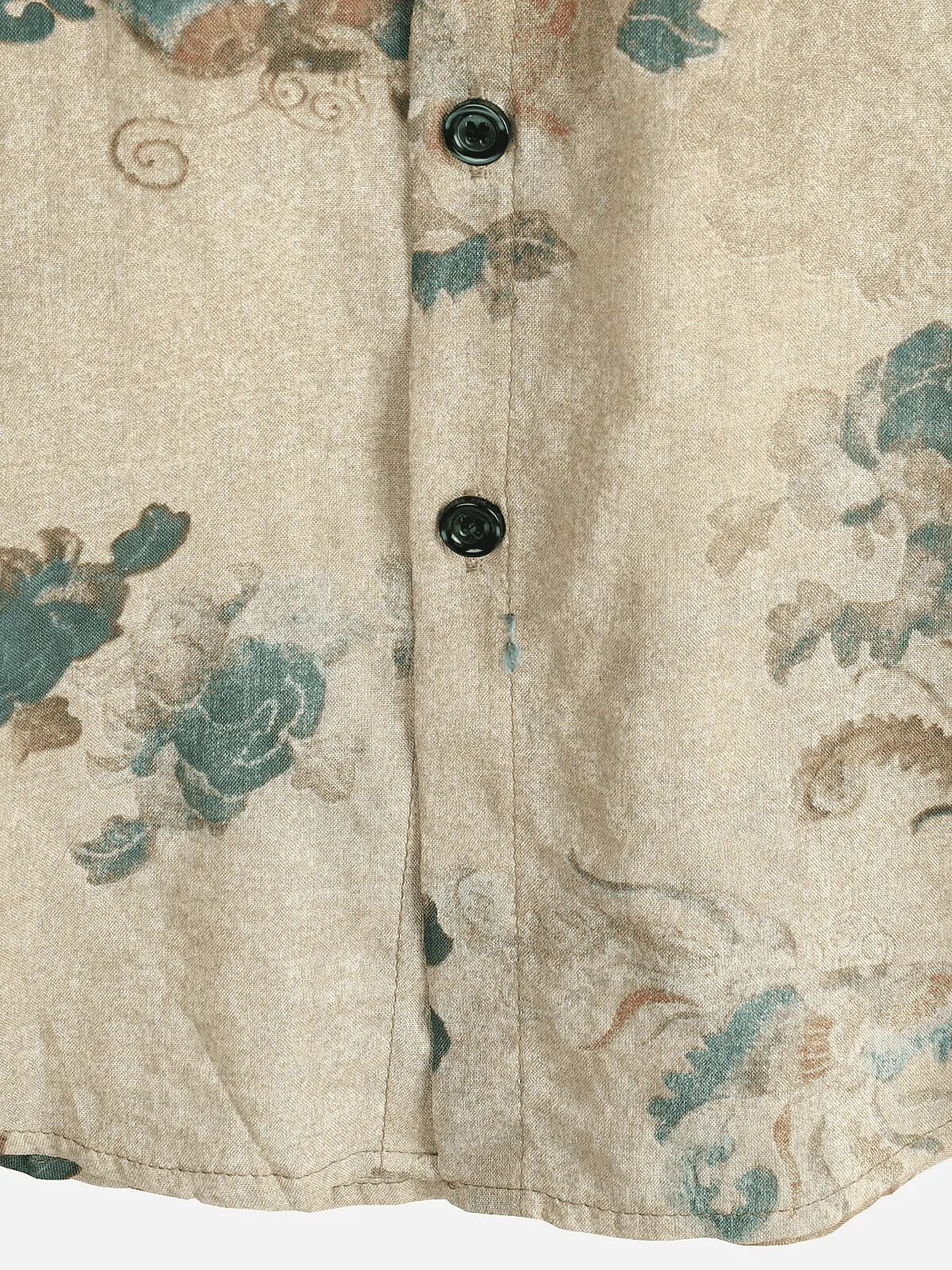 Men's Khaki Floral Vintage Short Sleeve Retro Summer Cotton Button Up Shirt