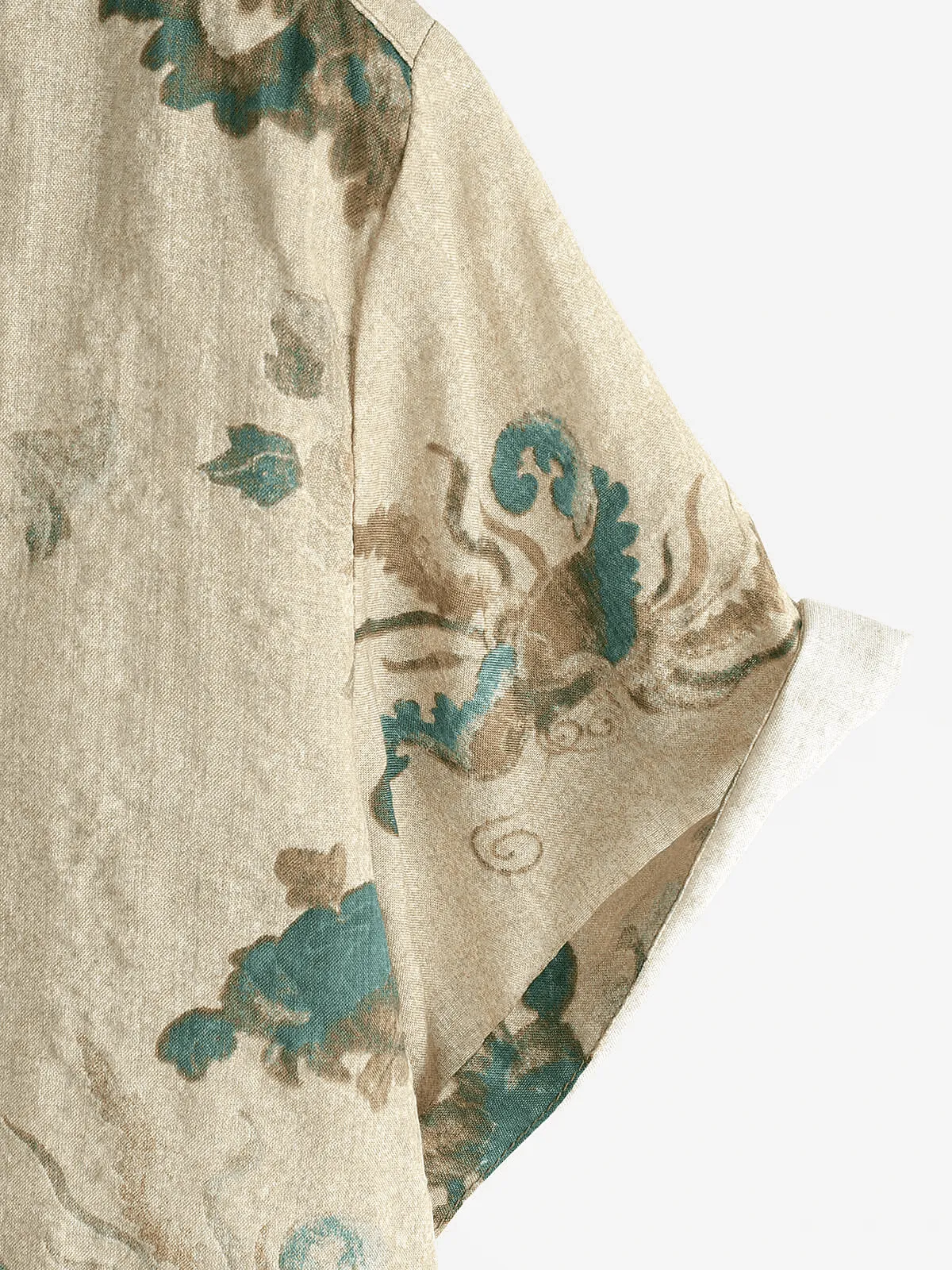Men's Khaki Floral Vintage Short Sleeve Retro Summer Cotton Button Up Shirt