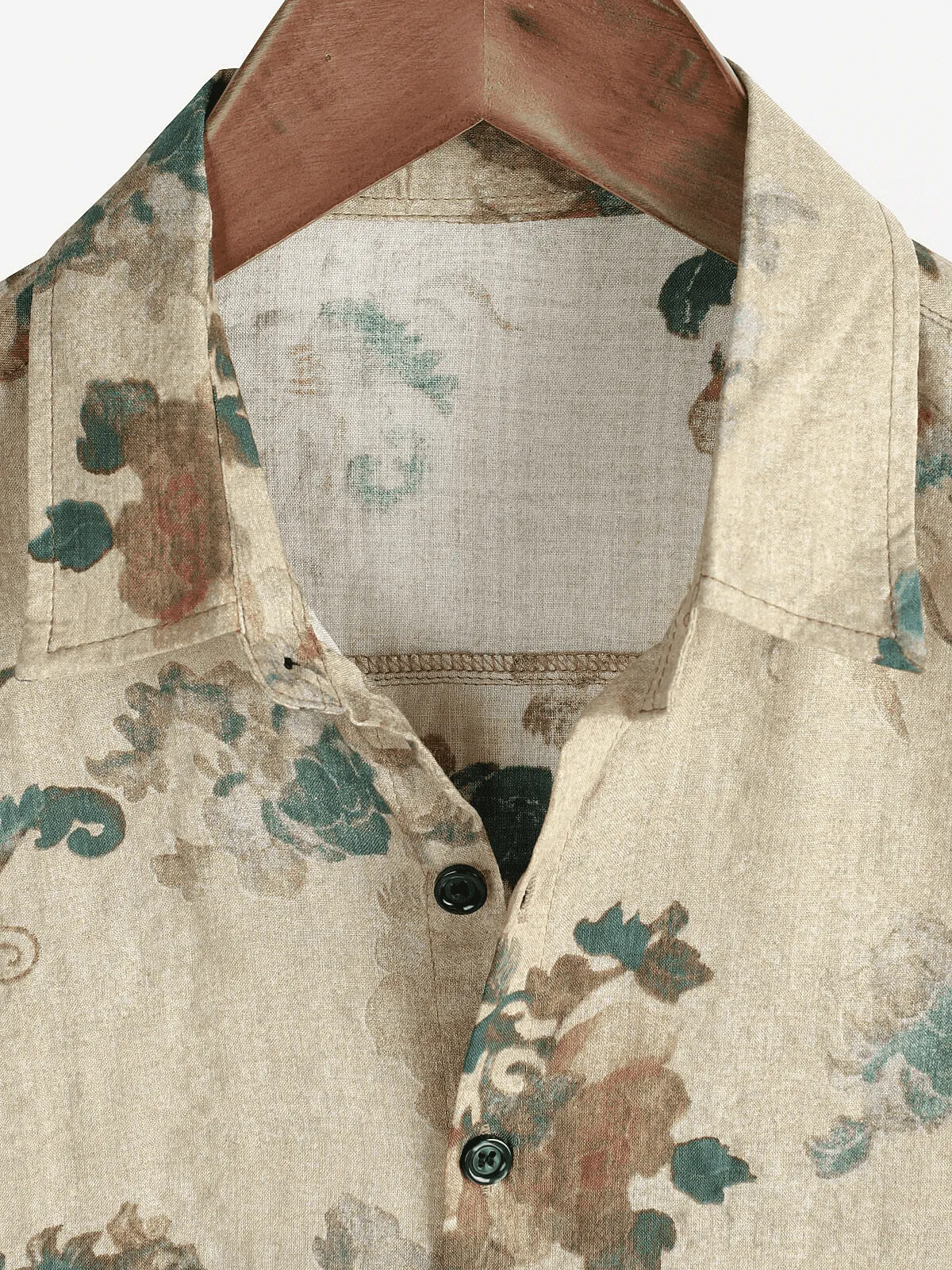 Men's Khaki Floral Vintage Short Sleeve Retro Summer Cotton Button Up Shirt