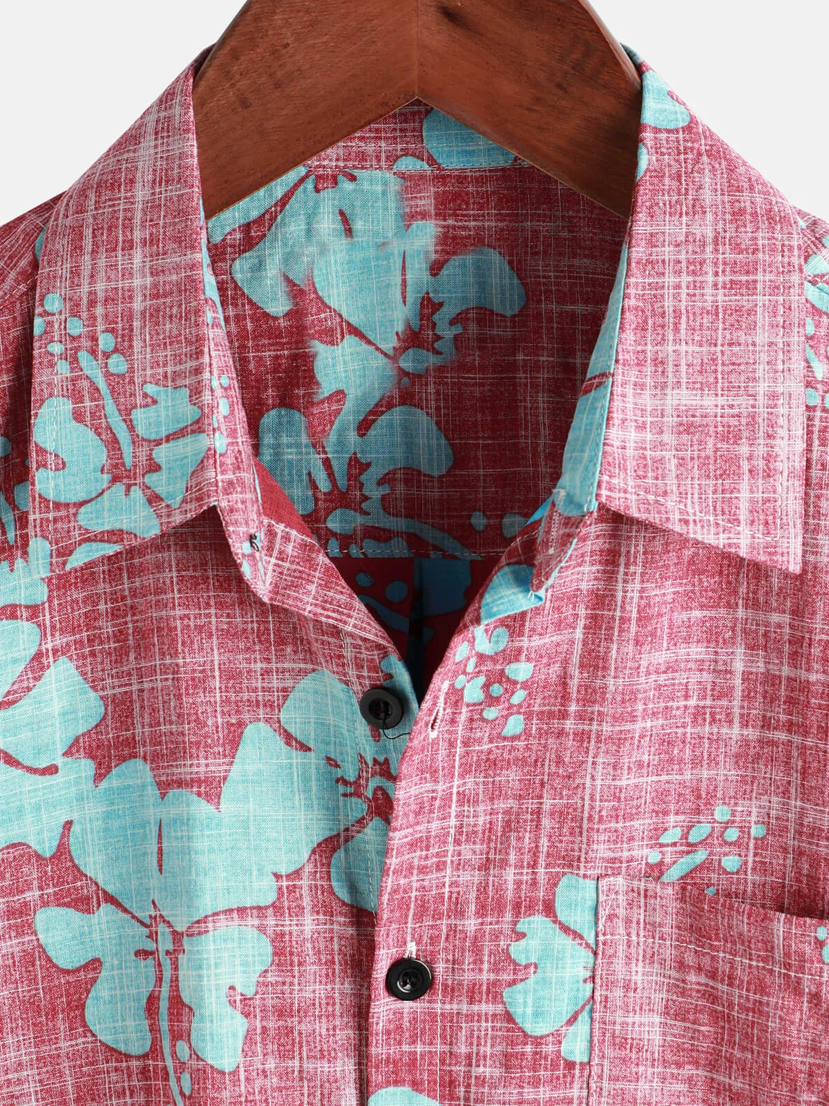 Men's Red Floral Vintage Short Sleeve Button Up Beach Tropical Hawaiian Shirt