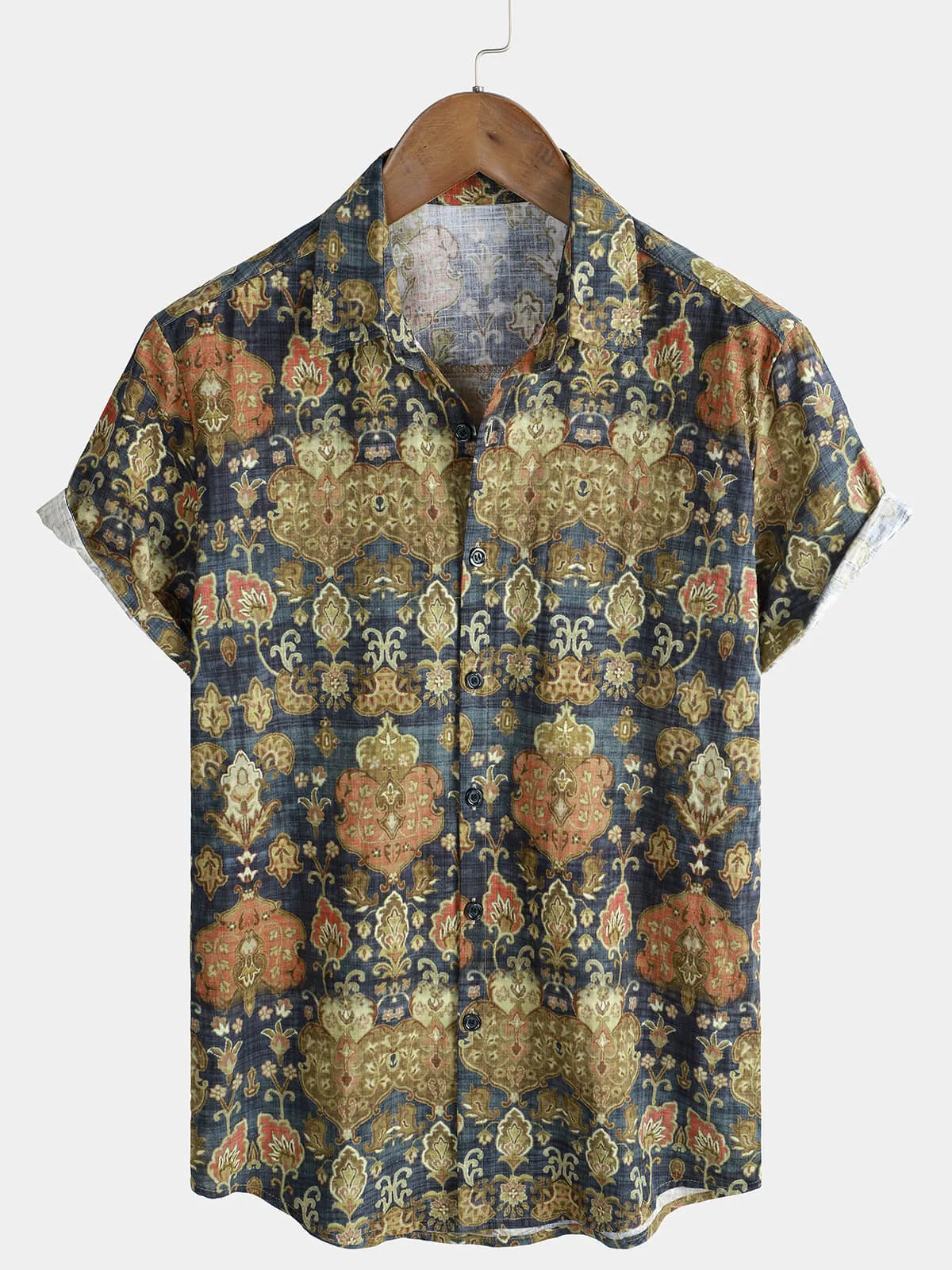 Men's Retro Cotton Holiday Short Sleeve Holiday Shirt