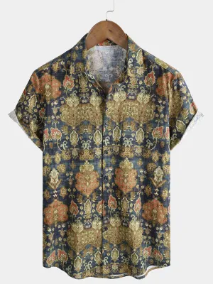 Men's Retro Cotton Holiday Short Sleeve Holiday Shirt
