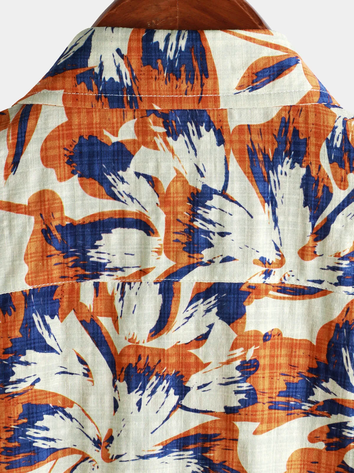 Men's Retro Floral Orange Short Sleeve Button Up Shirt