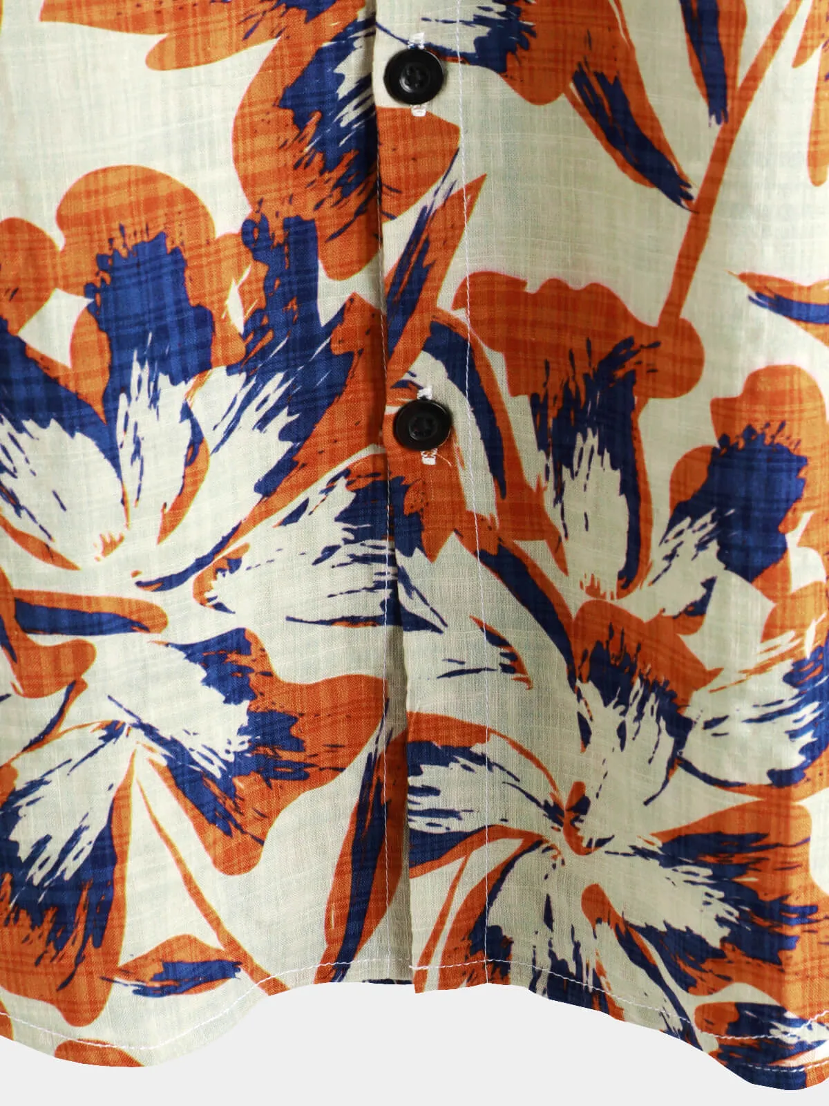 Men's Retro Floral Orange Short Sleeve Button Up Shirt