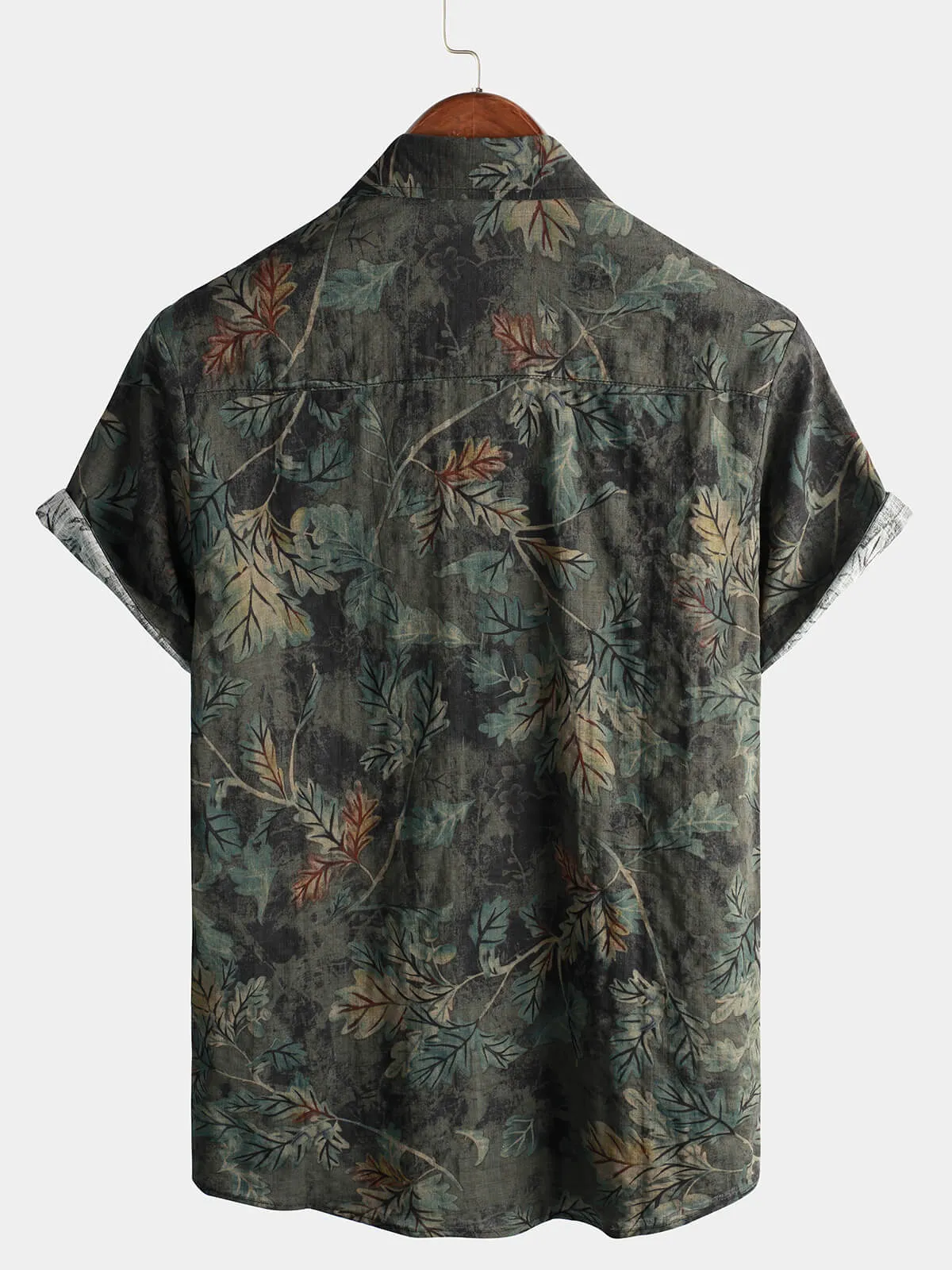 Men's Retro Leaf Short Sleeve Hawaiian Beach Shirt