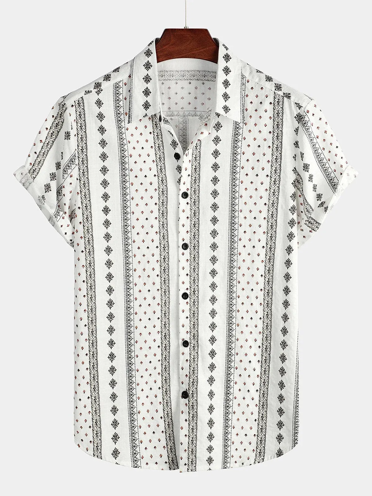 Men's Retro Striped Print Button Up 70s Vintage Short Sleeve Shirt
