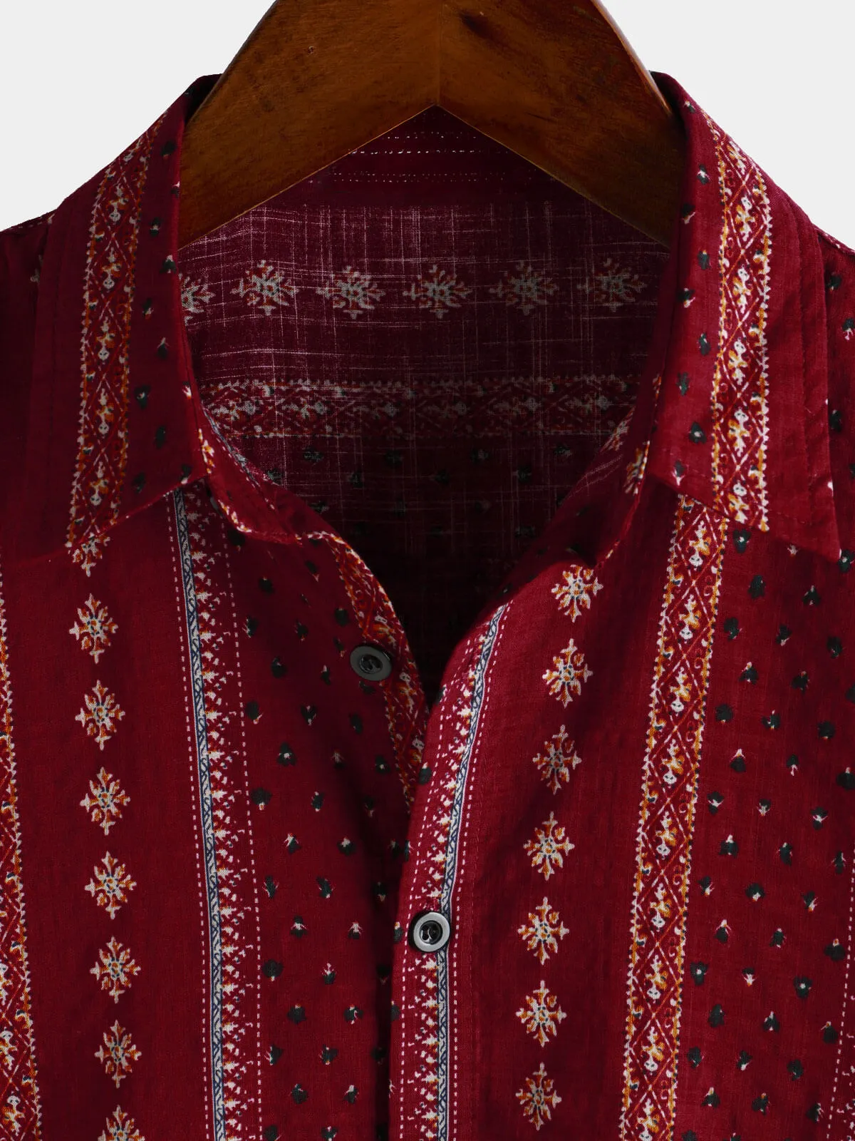 Men's Retro Striped Print Button Up 70s Vintage Short Sleeve Shirt