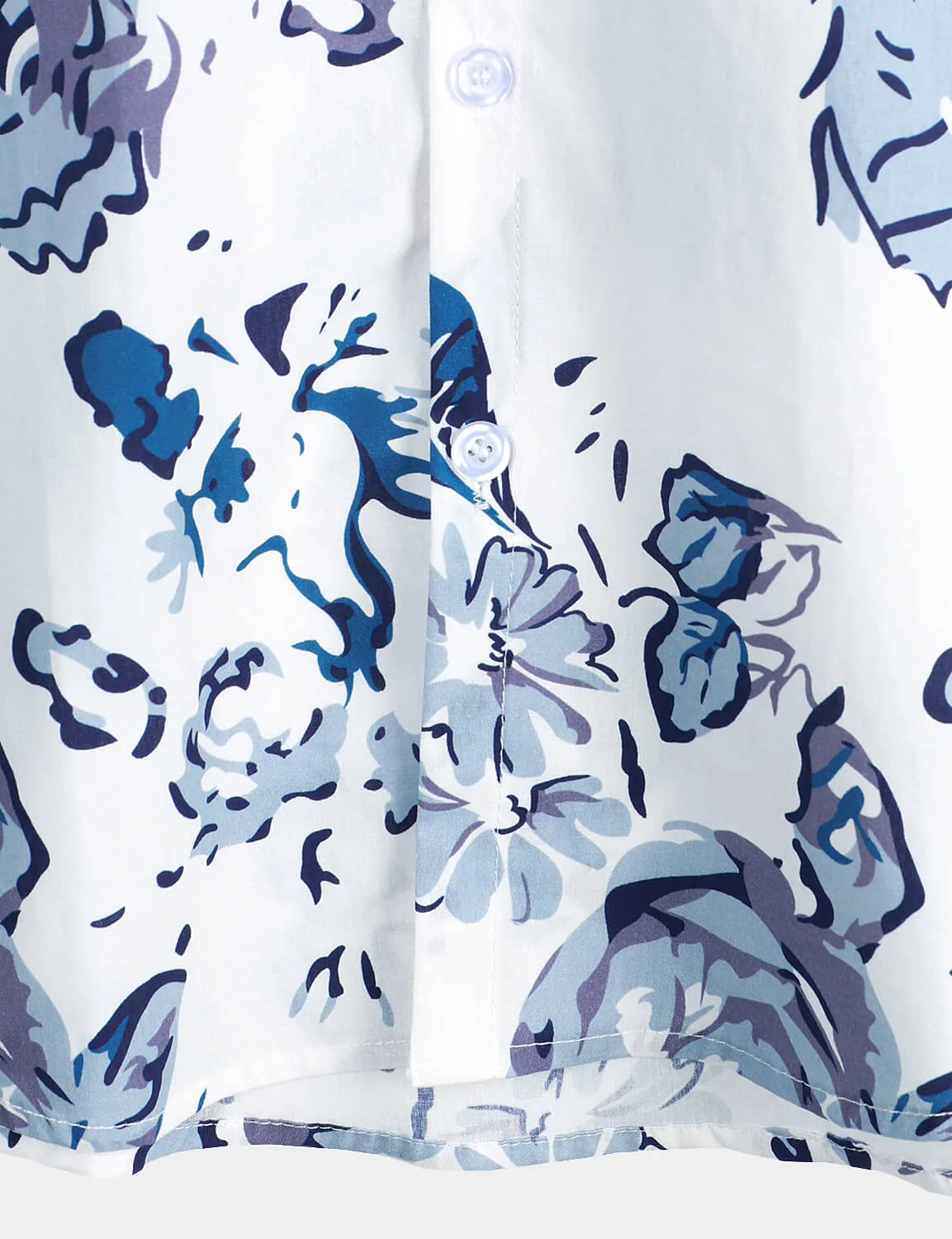 Men's Rose Cotton Beach Blue Floral Button Up Summer Shirt