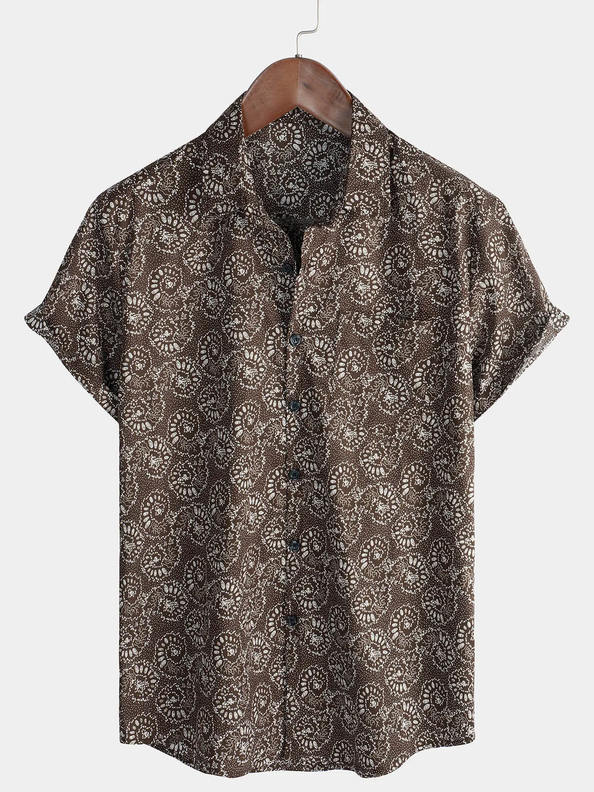 Men's Short Sleeve Button Up Cotton Shell Summer Retro Shirt