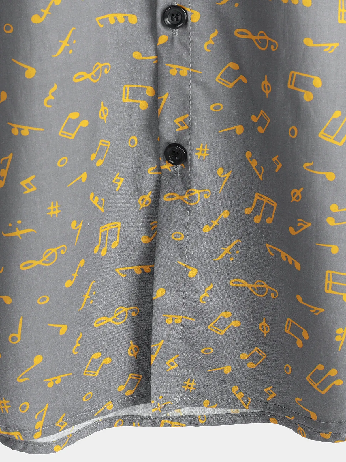 Men's Short Sleeve Holiday Summer Music Festival Funny Button Up Cotton Shirt