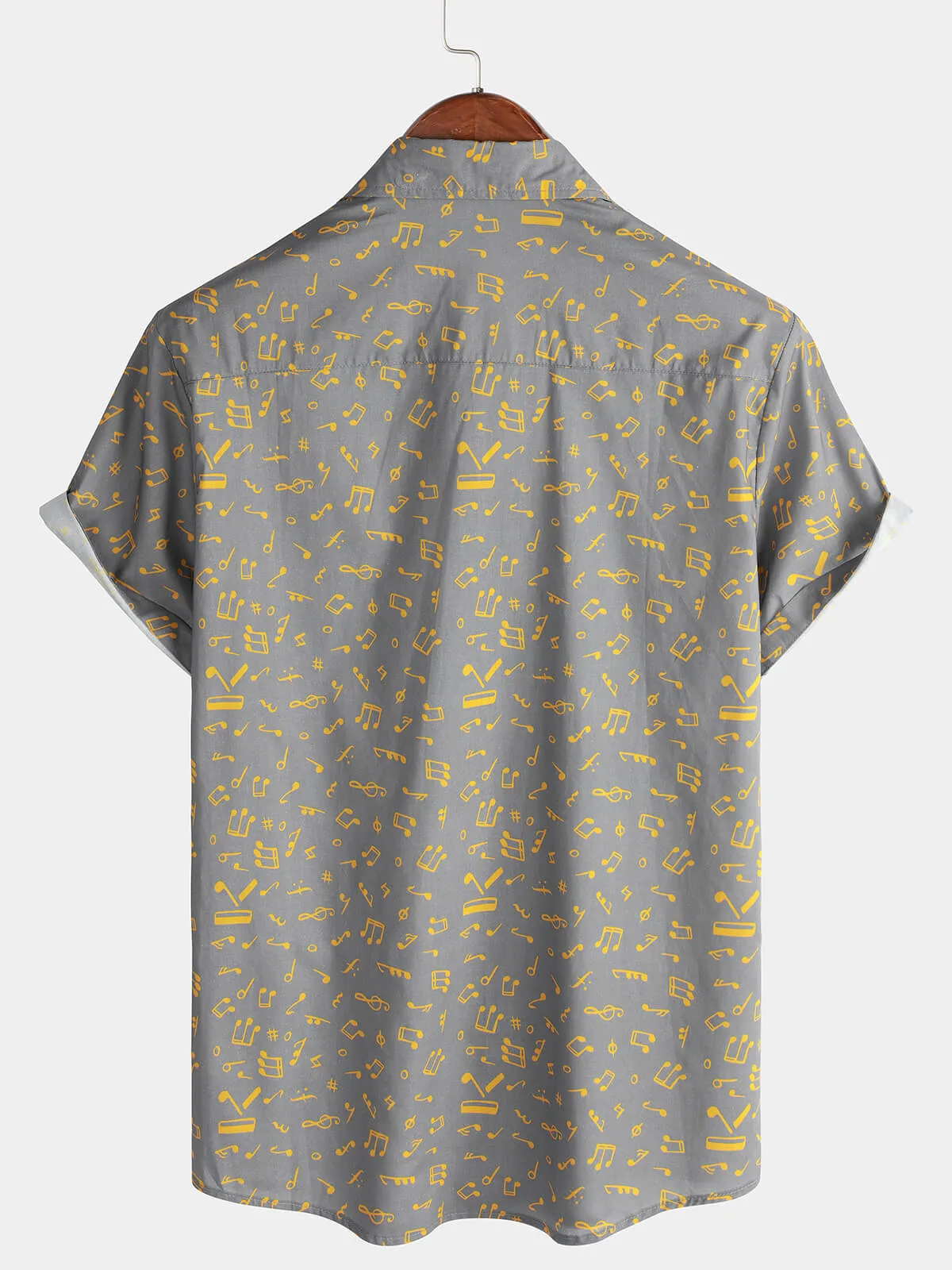 Men's Short Sleeve Holiday Summer Music Festival Funny Button Up Cotton Shirt