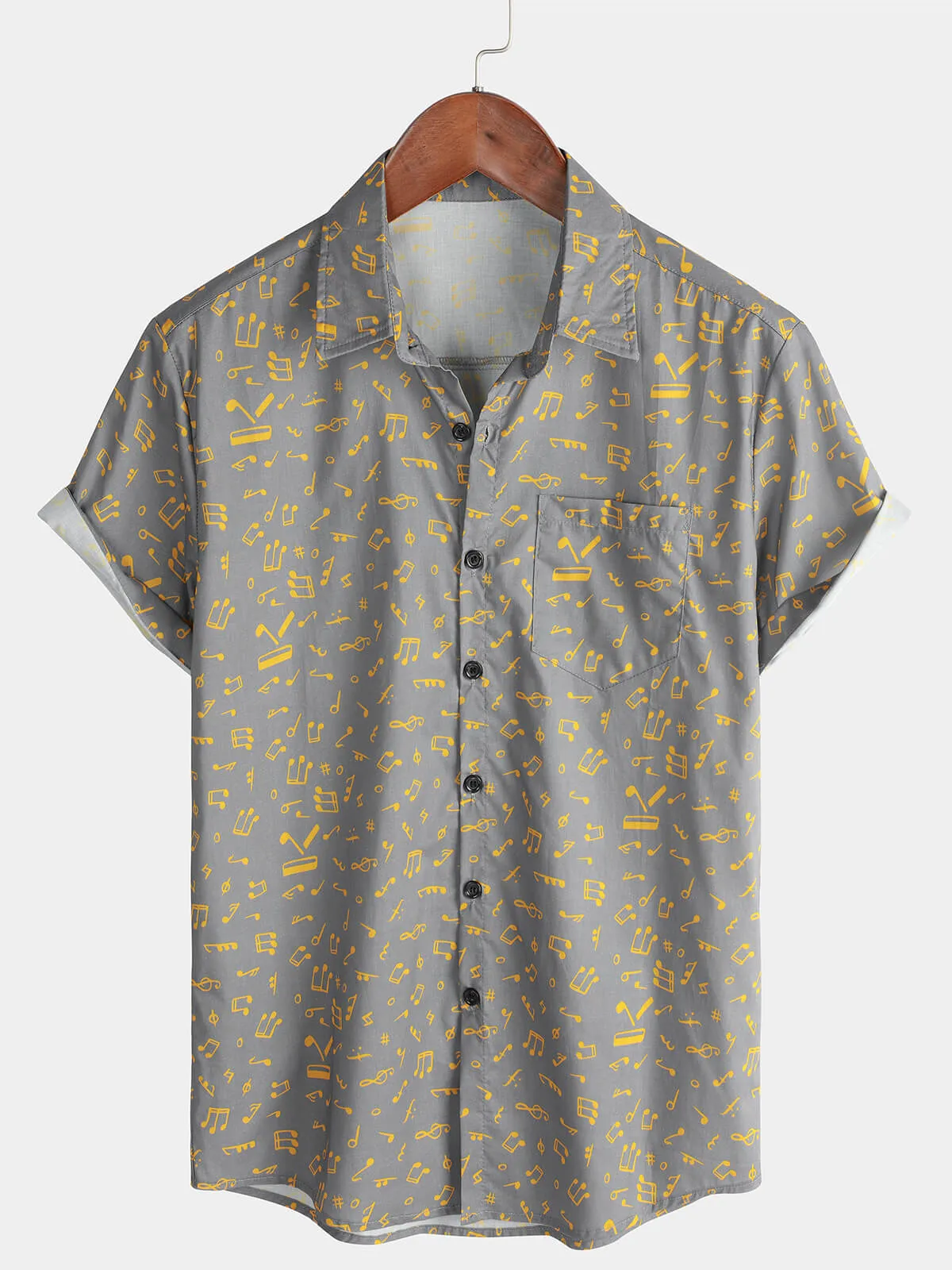 Men's Short Sleeve Holiday Summer Music Festival Funny Button Up Cotton Shirt