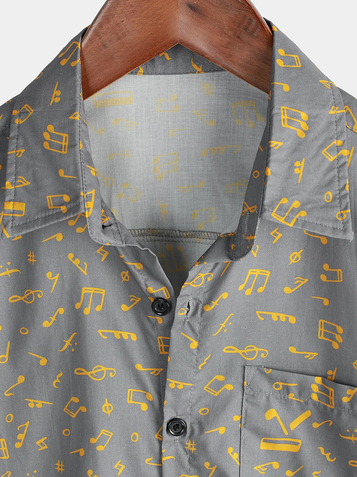 Men's Short Sleeve Holiday Summer Music Festival Funny Button Up Cotton Shirt