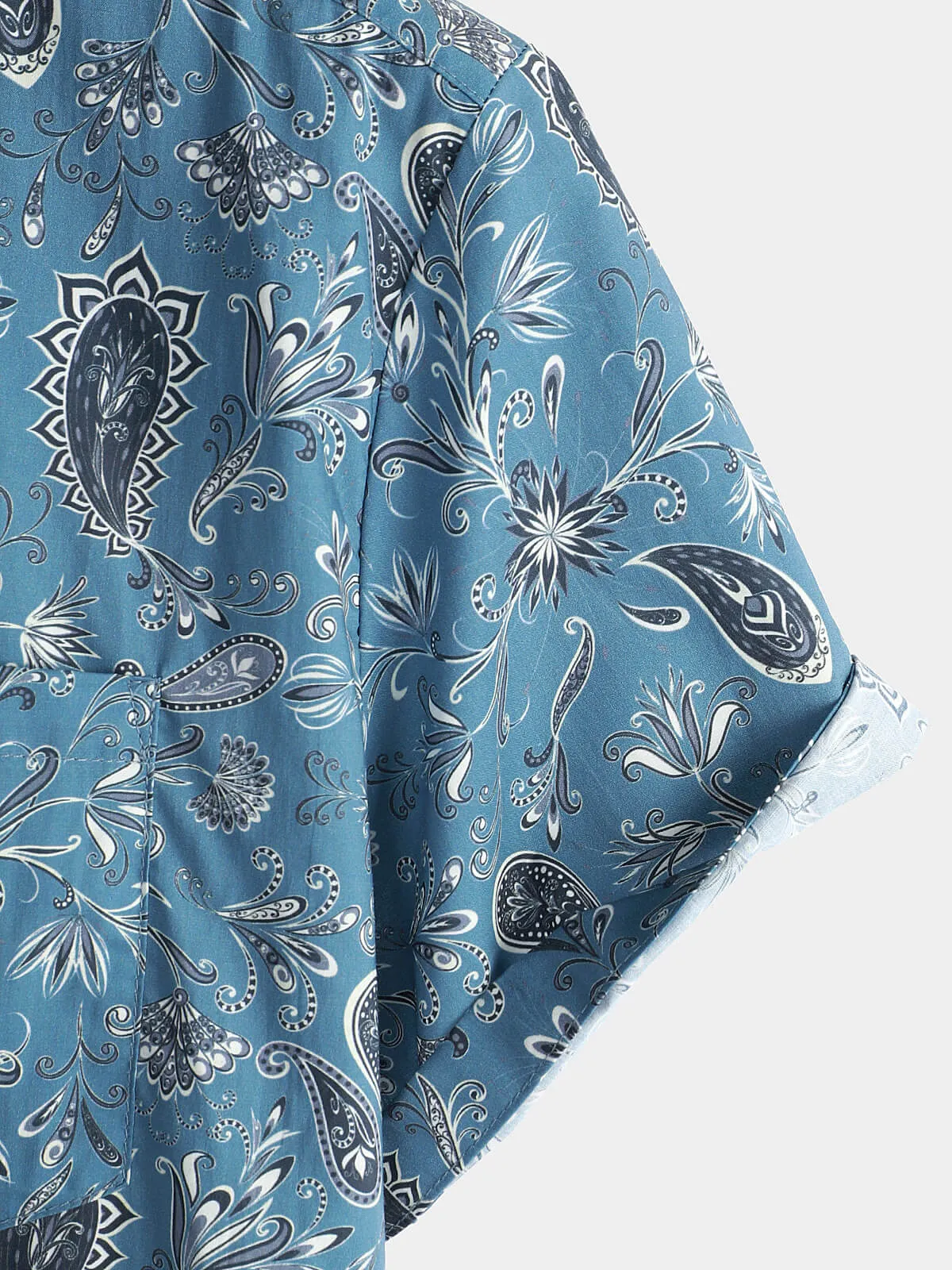 Men's Short Sleeve Holiday Summer Paisley Floral Button Up Hawaiian Shirt