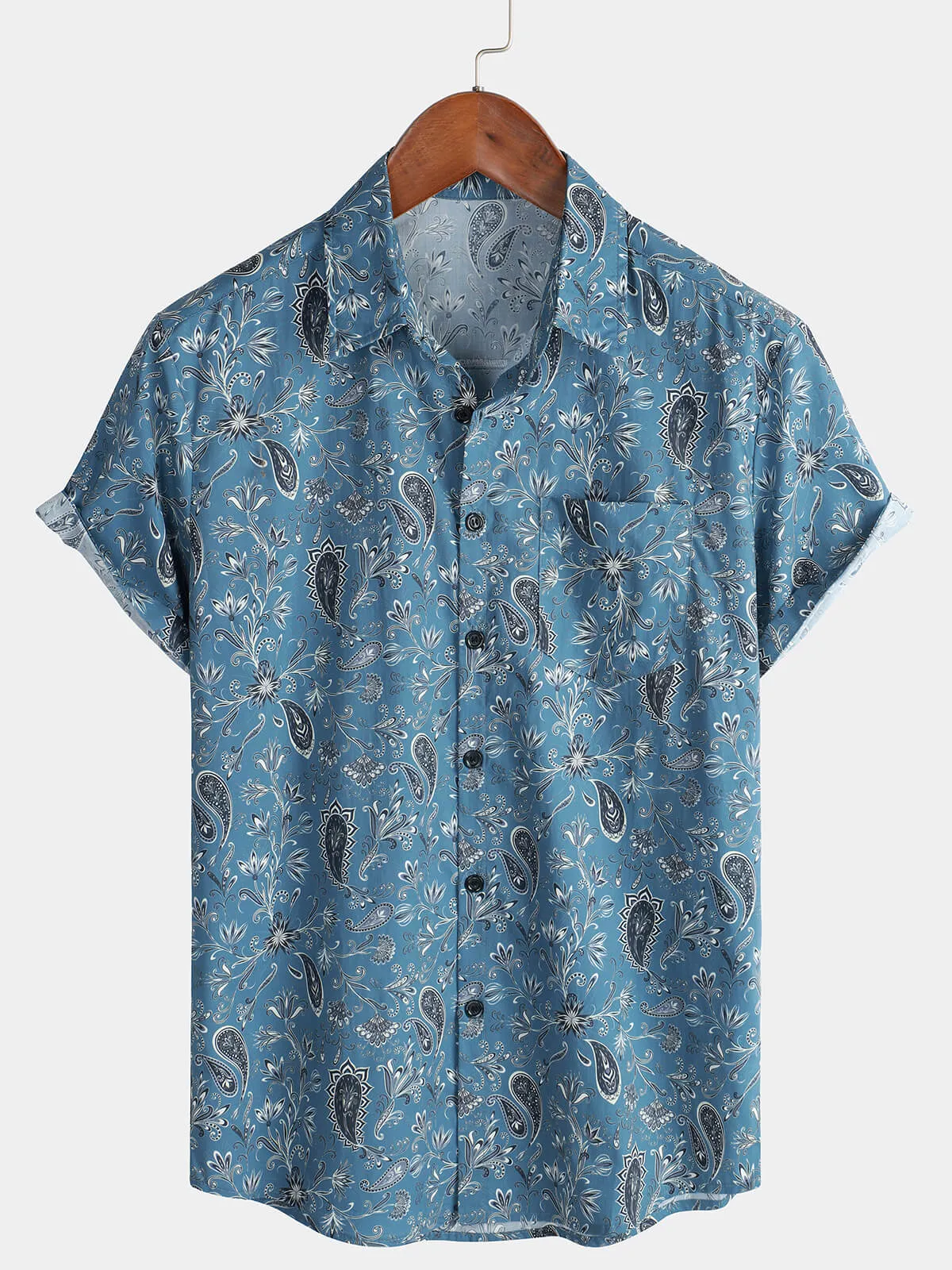 Men's Short Sleeve Holiday Summer Paisley Floral Button Up Hawaiian Shirt