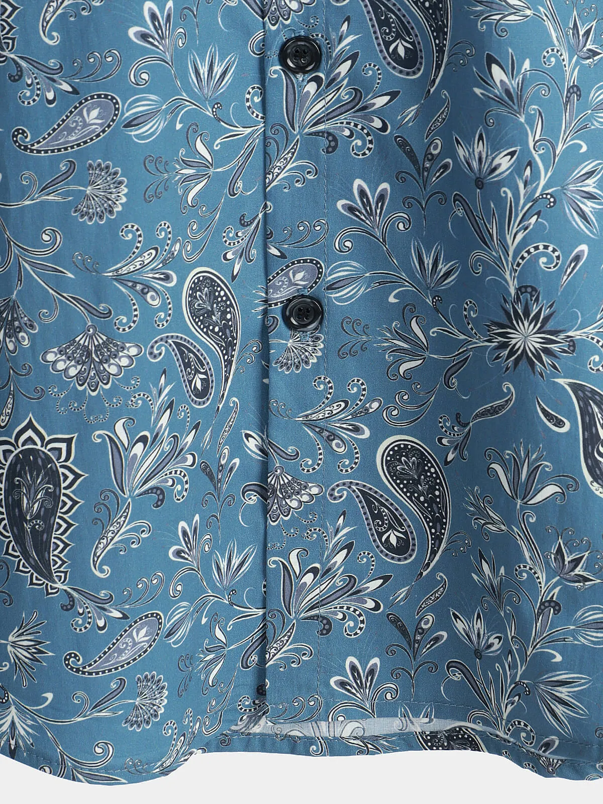 Men's Short Sleeve Holiday Summer Paisley Floral Button Up Hawaiian Shirt