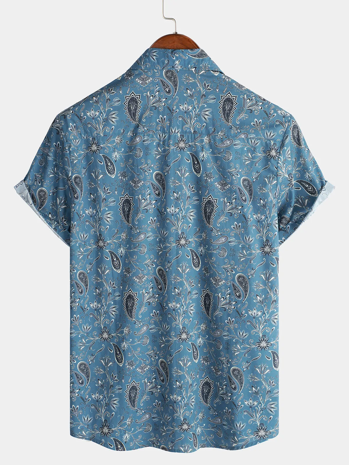 Men's Short Sleeve Holiday Summer Paisley Floral Button Up Hawaiian Shirt