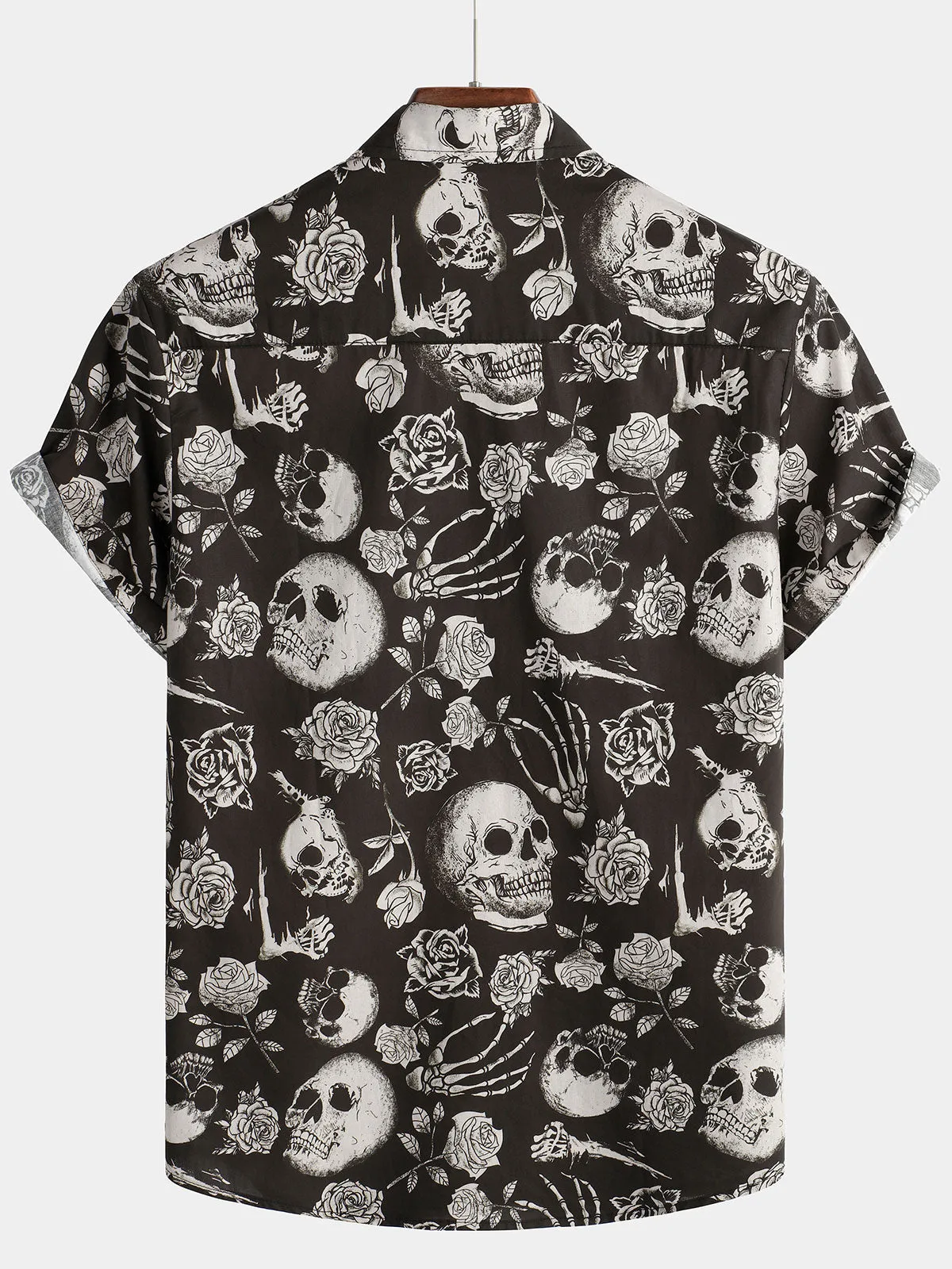 Men's Skull Rose Floral Punk Rock and Roll Cool Button Up Shirt