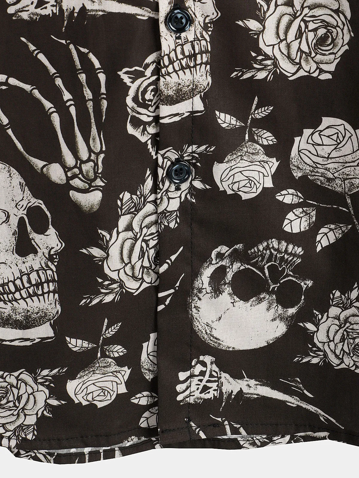 Men's Skull Rose Floral Punk Rock and Roll Cool Button Up Shirt