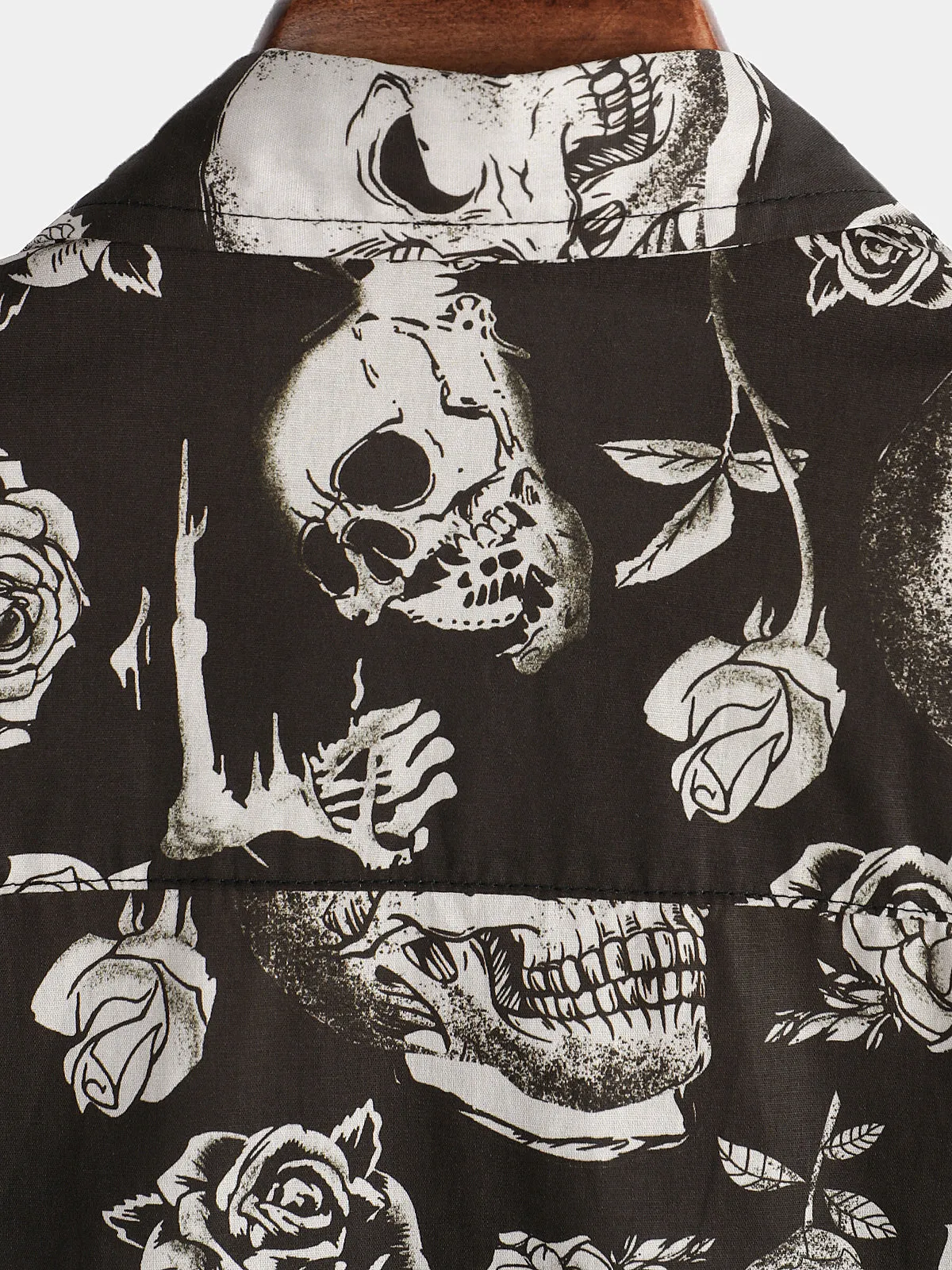 Men's Skull Rose Floral Punk Rock and Roll Cool Button Up Shirt