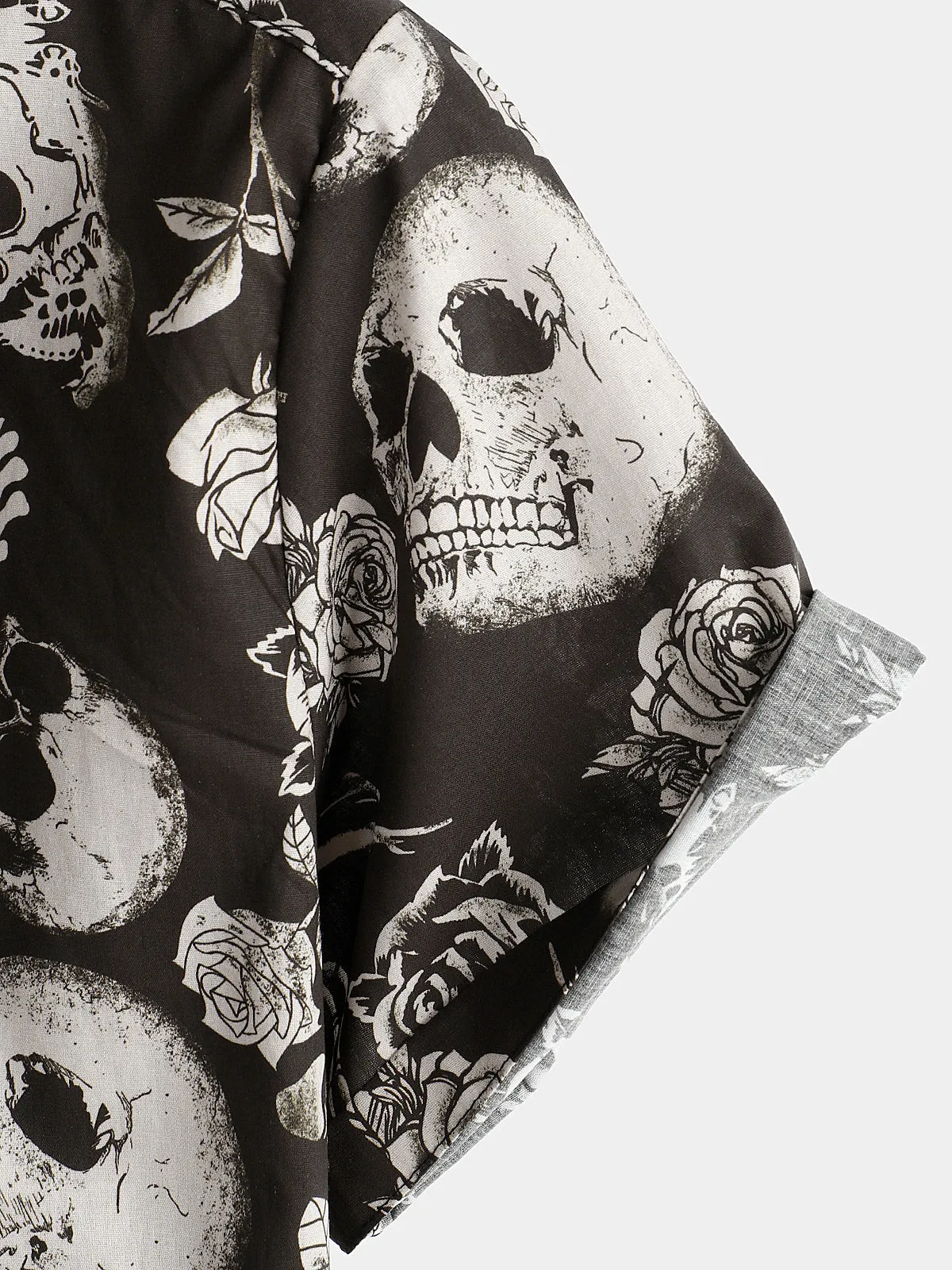 Men's Skull Rose Floral Punk Rock and Roll Cool Button Up Shirt