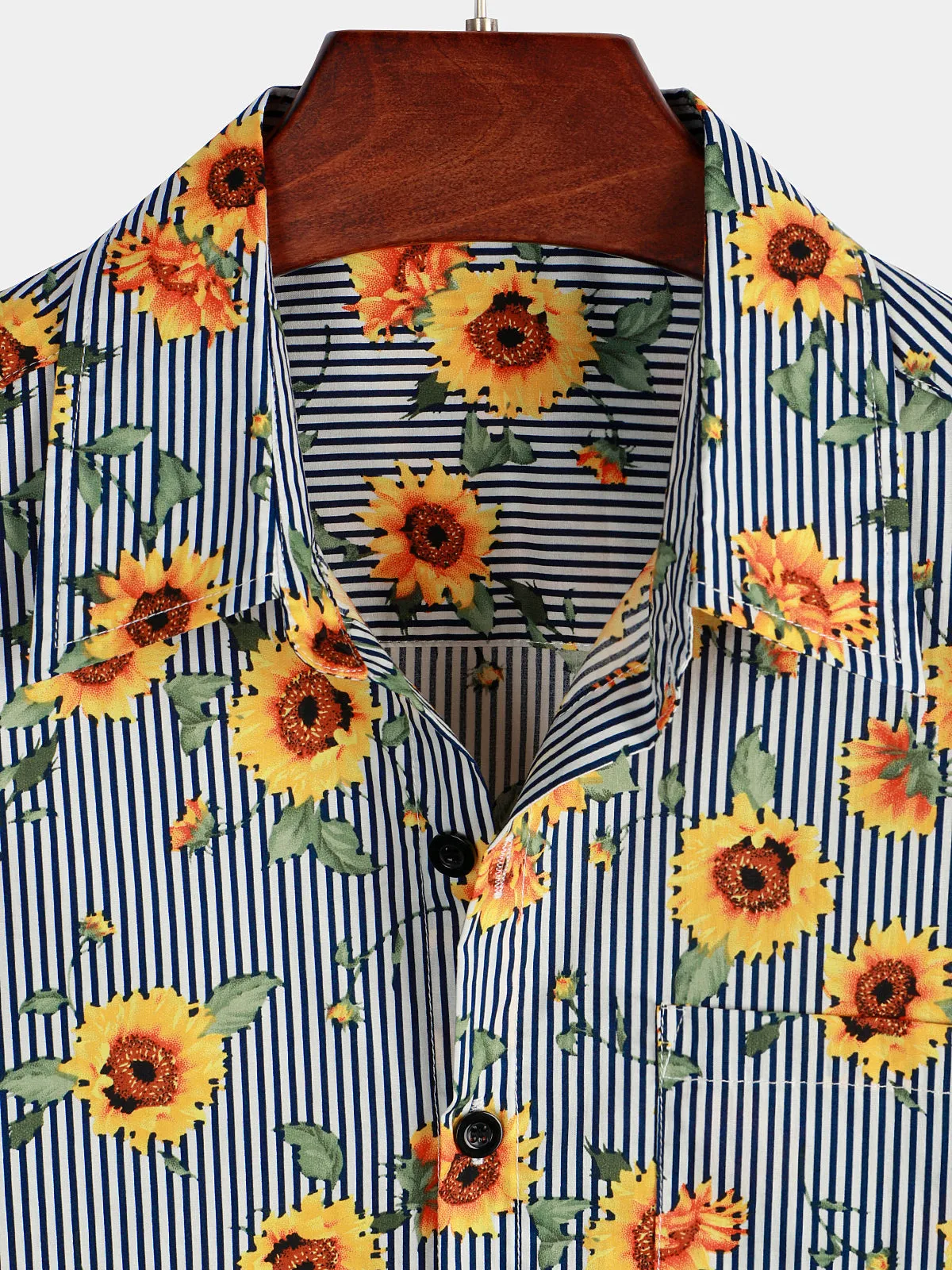 Men's Striped & Floral Sunflower Print Short Sleeve Hawaiian Shirt