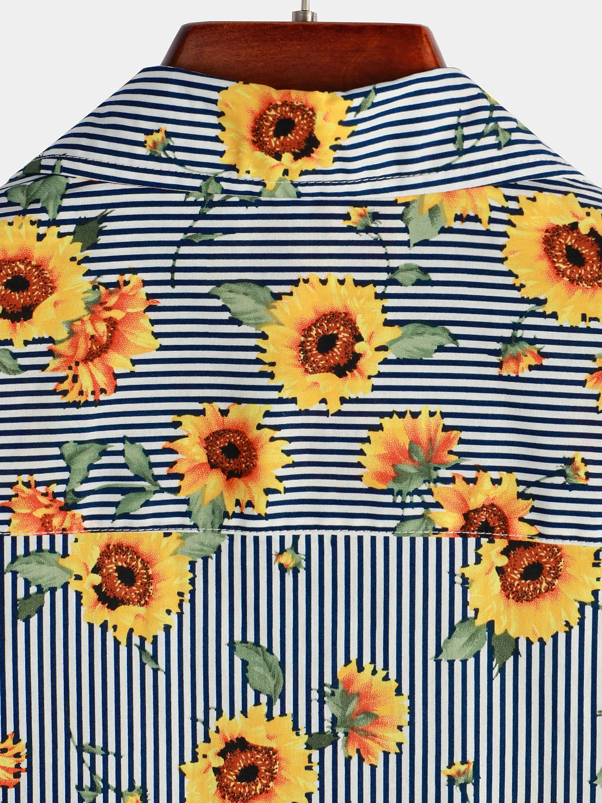 Men's Striped & Floral Sunflower Print Short Sleeve Hawaiian Shirt