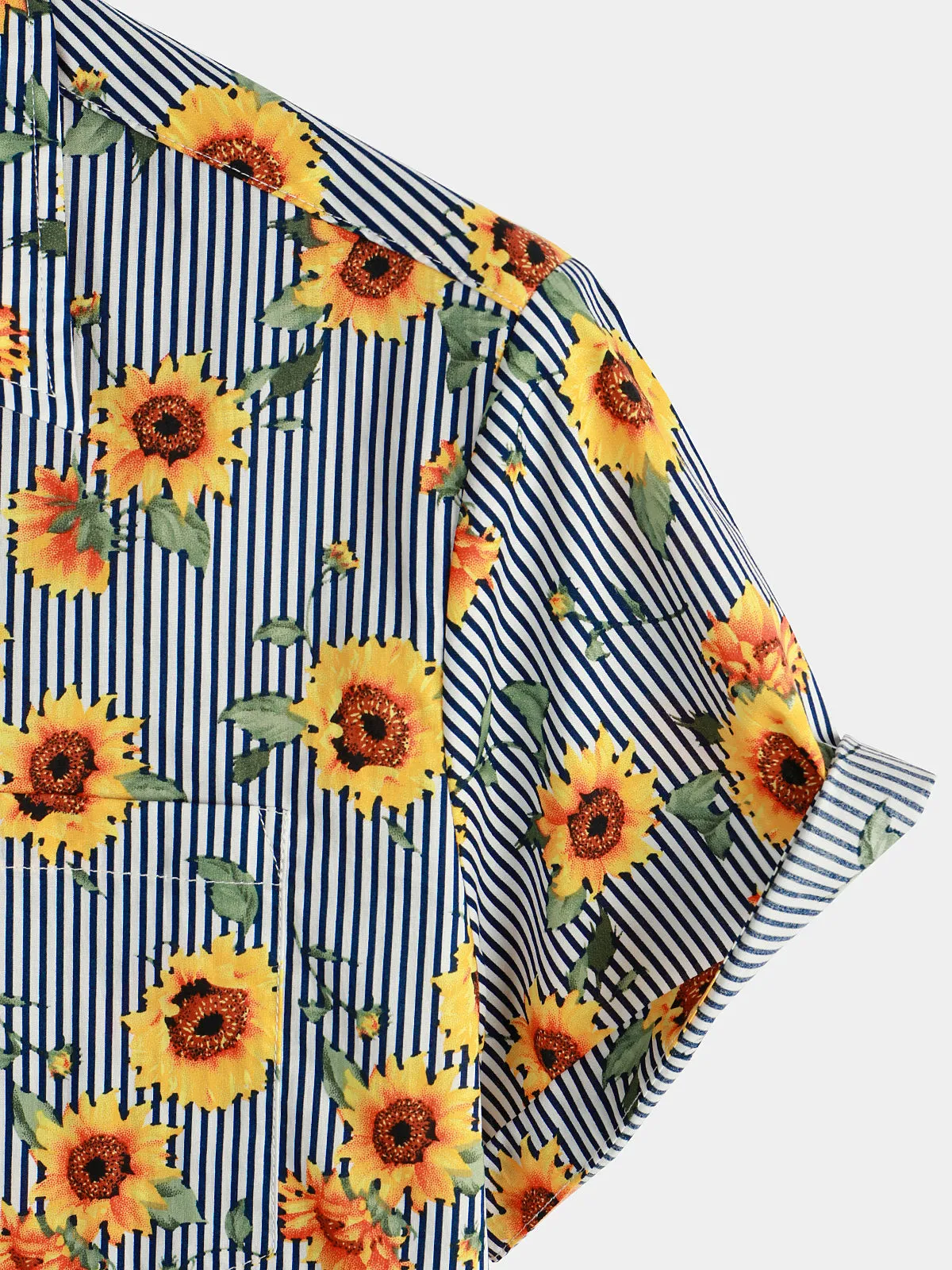 Men's Striped & Floral Sunflower Print Short Sleeve Hawaiian Shirt