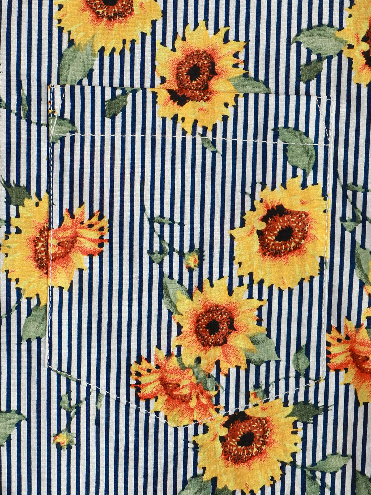 Men's Striped & Floral Sunflower Print Short Sleeve Hawaiian Shirt