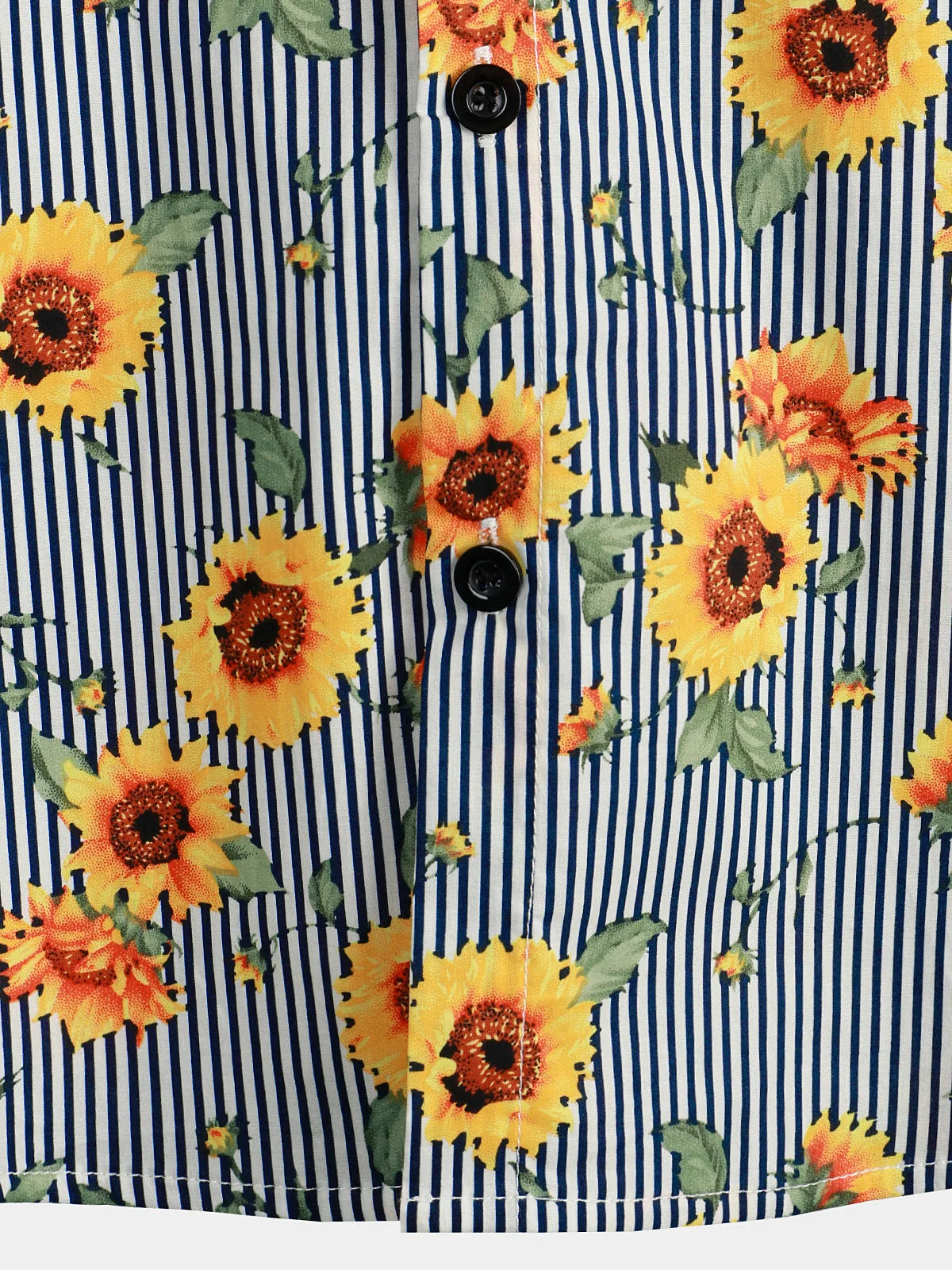Men's Striped & Floral Sunflower Print Short Sleeve Hawaiian Shirt