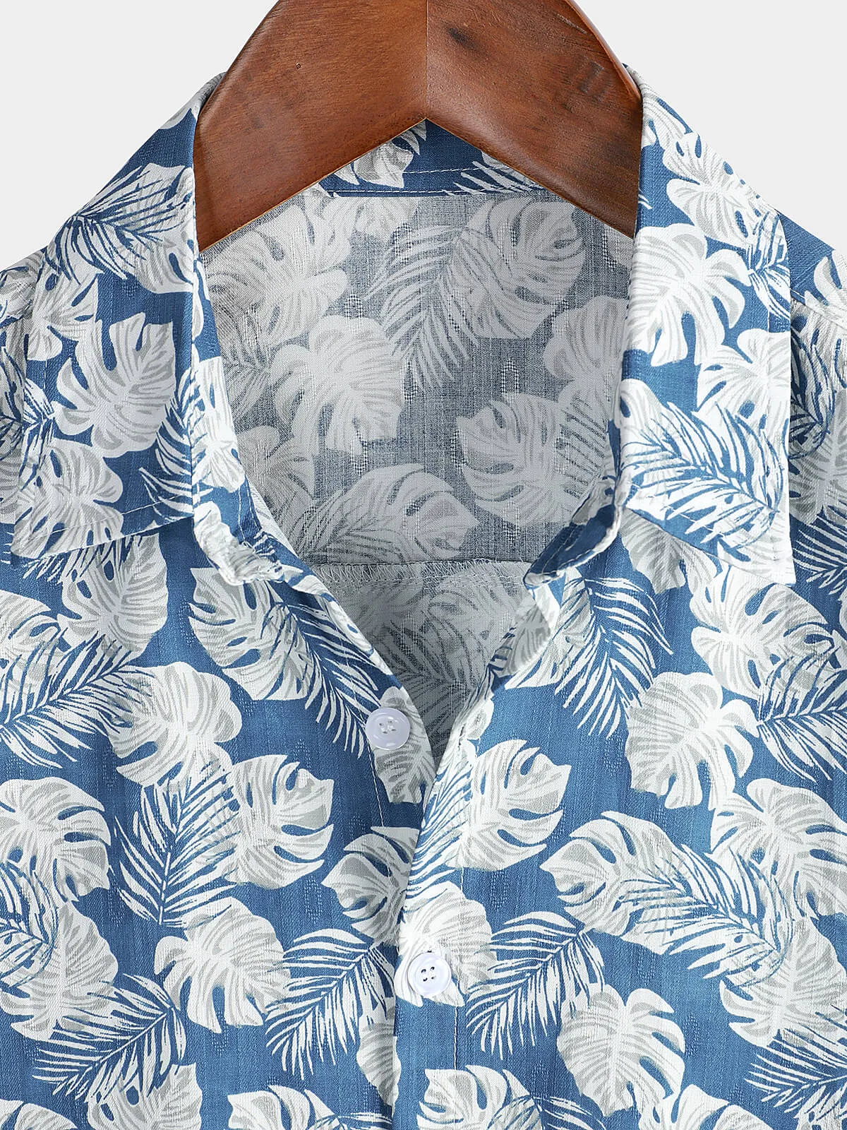 Men's Summer Blue Tropical Print Holiday Button Up Hawaiian Short Sleeve Shirt
