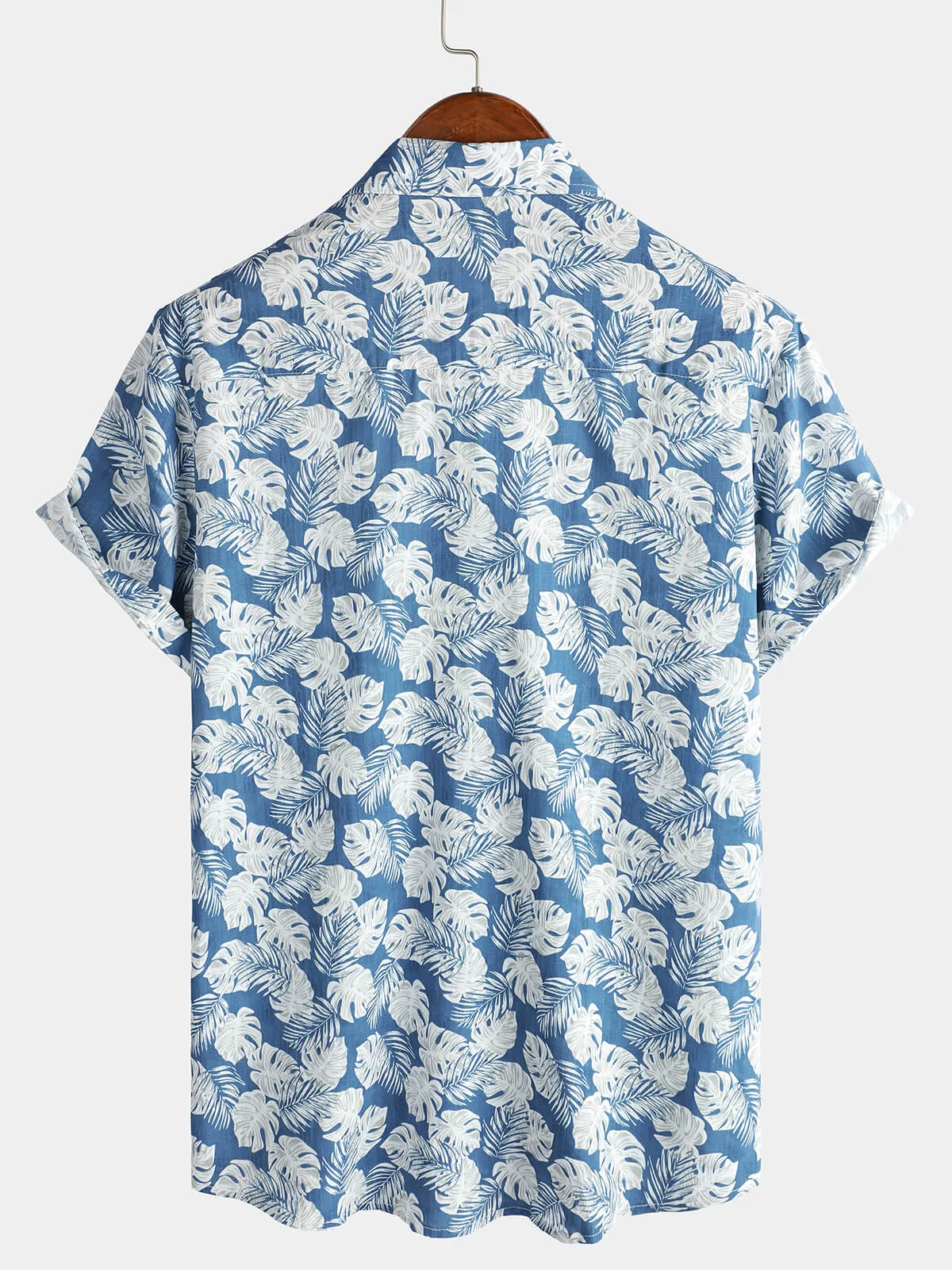 Men's Summer Blue Tropical Print Holiday Button Up Hawaiian Short Sleeve Shirt