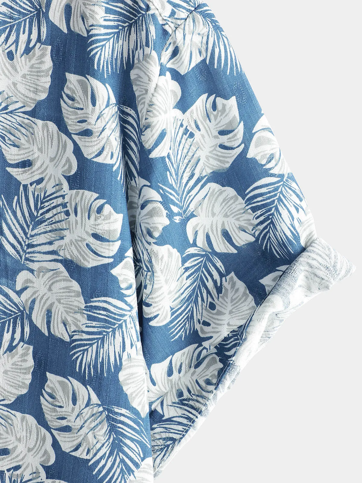 Men's Summer Blue Tropical Print Holiday Button Up Hawaiian Short Sleeve Shirt